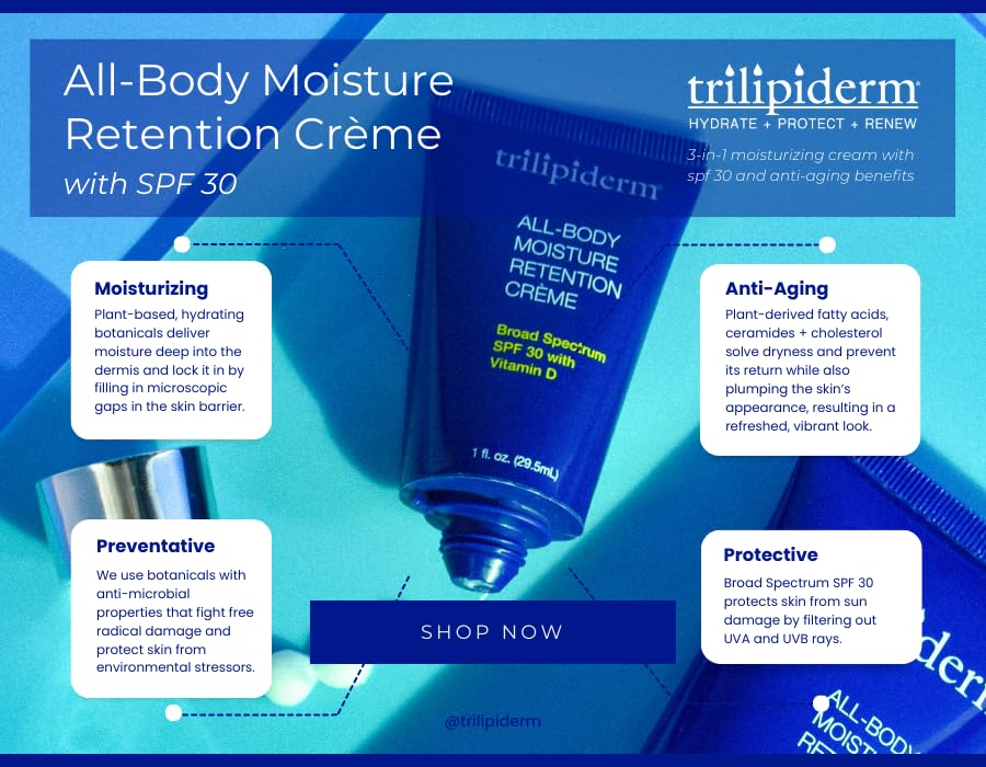 Trilipiderm All-Body Moisture Retention Crme with SPF 30, Vitamin D - 3oz Travel Size Sunscreen