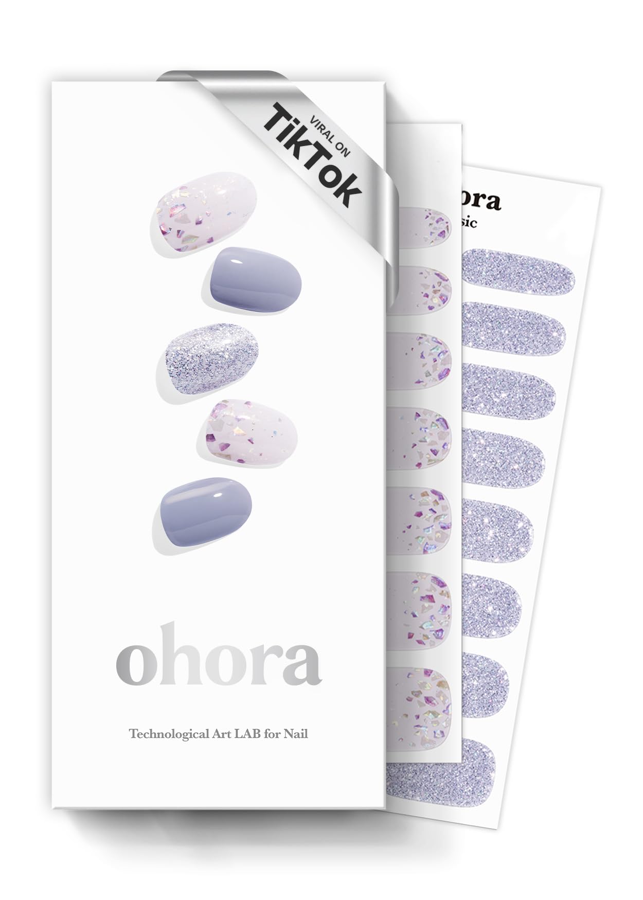 ohora Semi Cured Gel Nail Strips (N Afterglow) - Blue, Glitter, Works with Any UV/LED Lamps, Salon-Quality, Long Lasting, Easy t