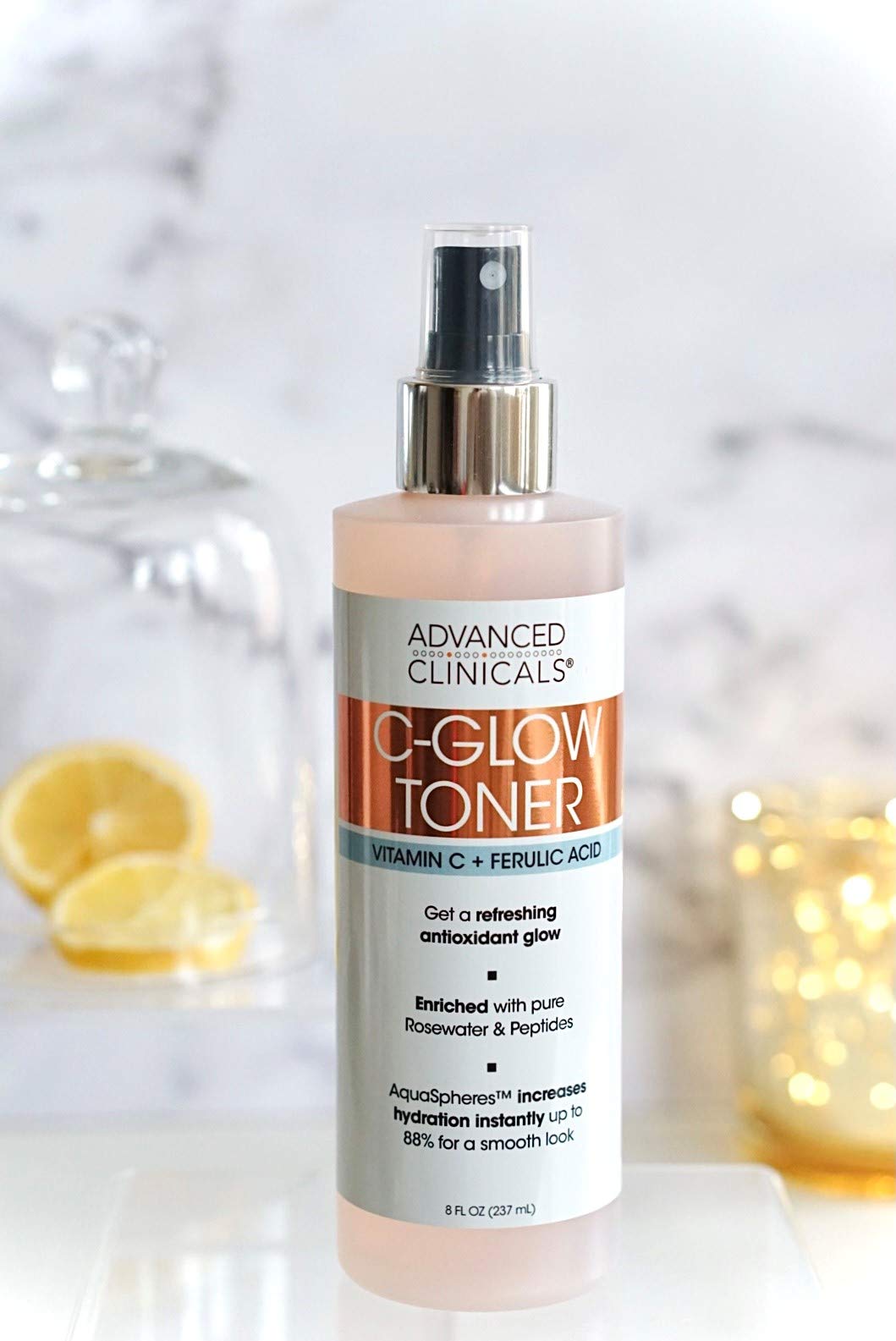 Advanced Clinicals Vitamin C Glow Facial Mist Toner For Face W/Rosewater, Ferulic Acid, & Peptides. Vitamin C Antioxidant Moistu