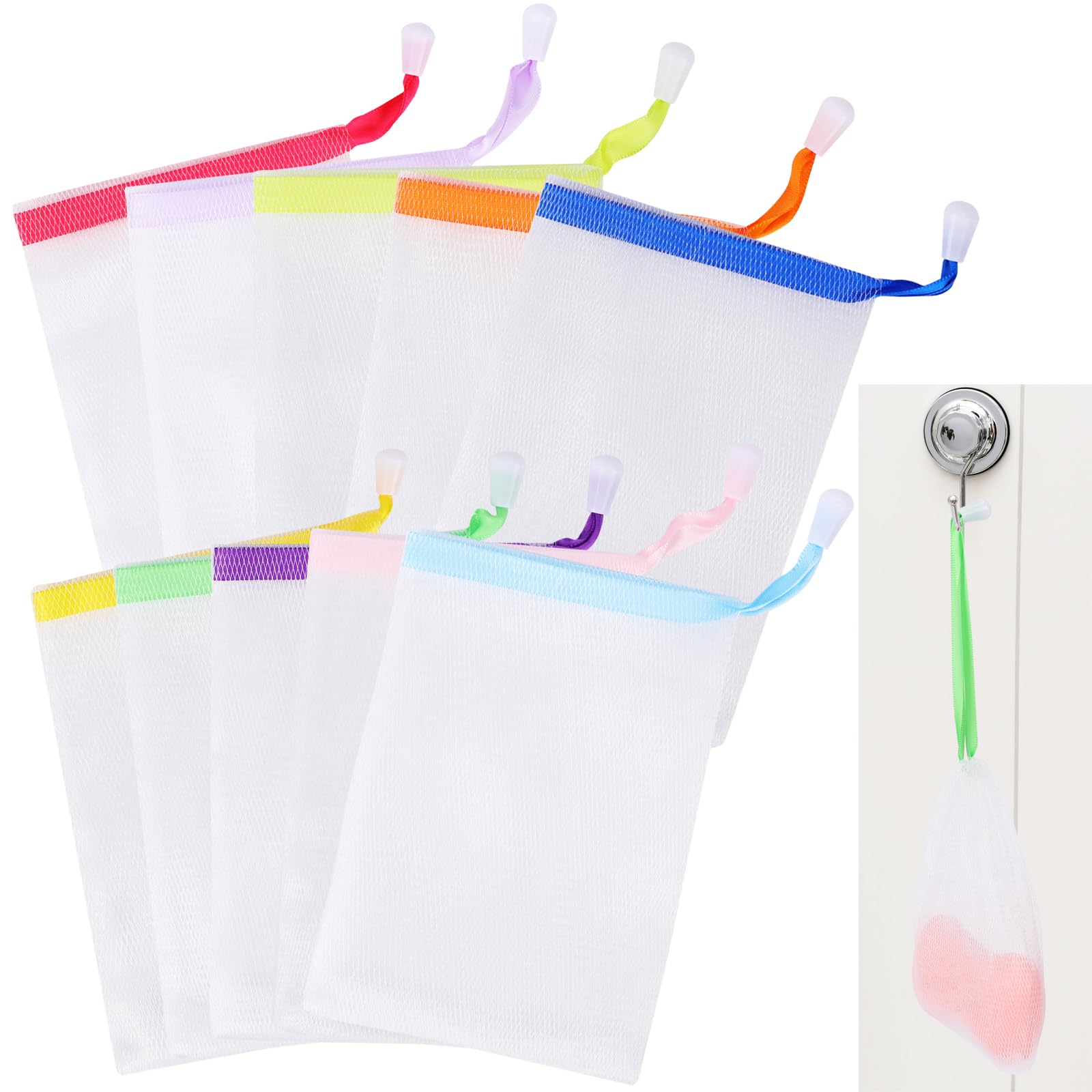 Mozeat Lens 10 Pcs Soap Bags Handmade Soap Bubble Mesh Bags Exfoliating Soap Saver Pouch Net Bags With Drawstring Body Facial Cl