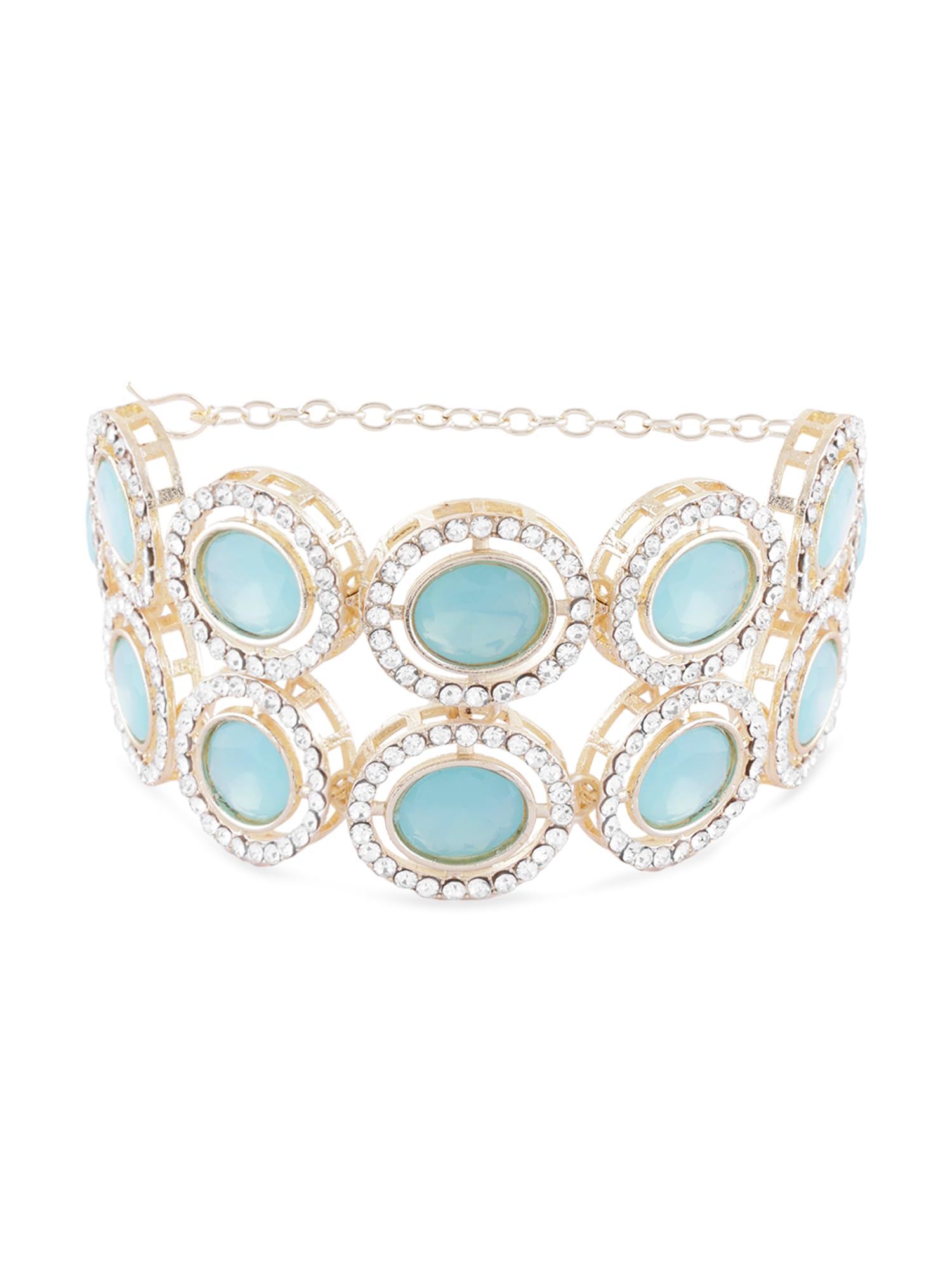 ZAVERI PEARLS Turquoise Blue Stones & Dazzling Austrian Diamonds Embellished Bracelet For WomenZPFK17299