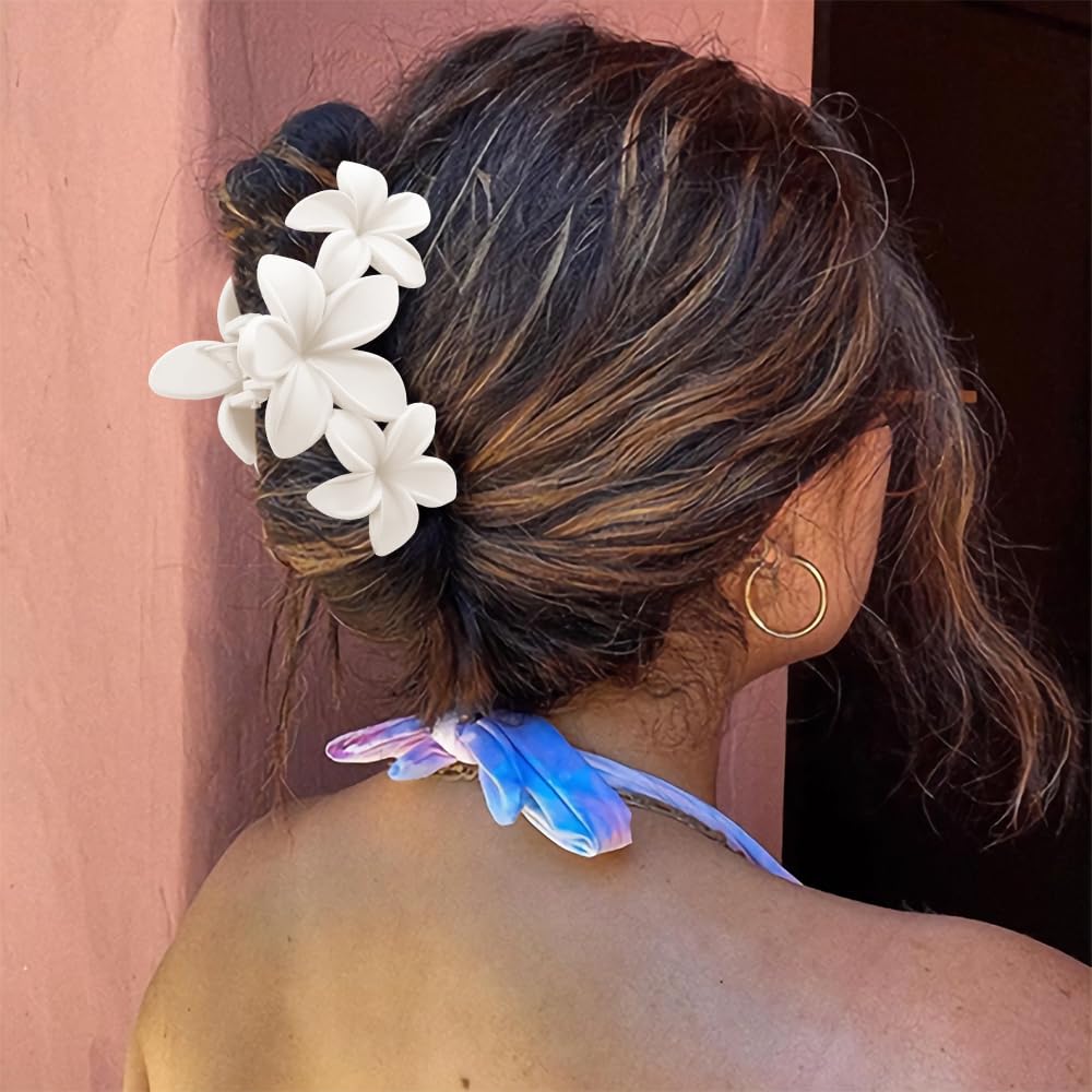 Ahoney 6PCS Flower Hair Clips for Women Strong Hold Nonslip, Big Flower Claw Clip for Thick Hair, Hawaiian Hibiscus Cute Hair Cl