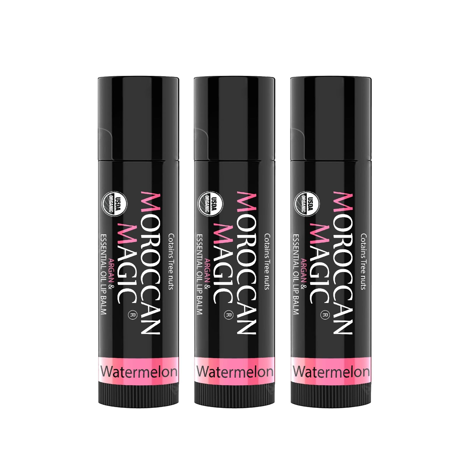 Organic Moroccan Magic Lip Balm 3 Pack | Watermelon Lip Balm Set | Chapsticks For Dry Lips | Made With Natural Argan, Essential