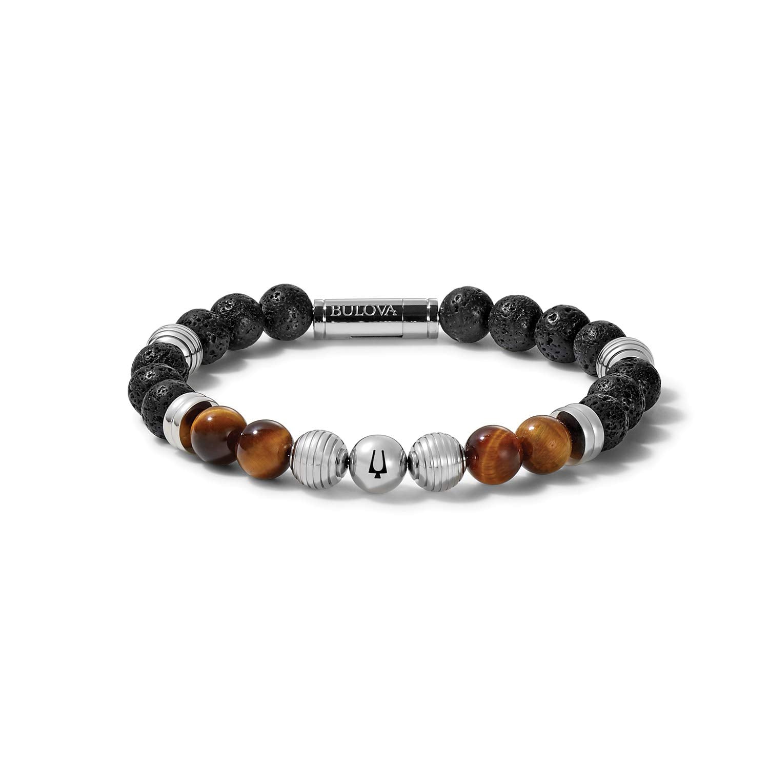 Bulova Jewelry Mens Classic Beaded Bracelet with Cylinder Clasp