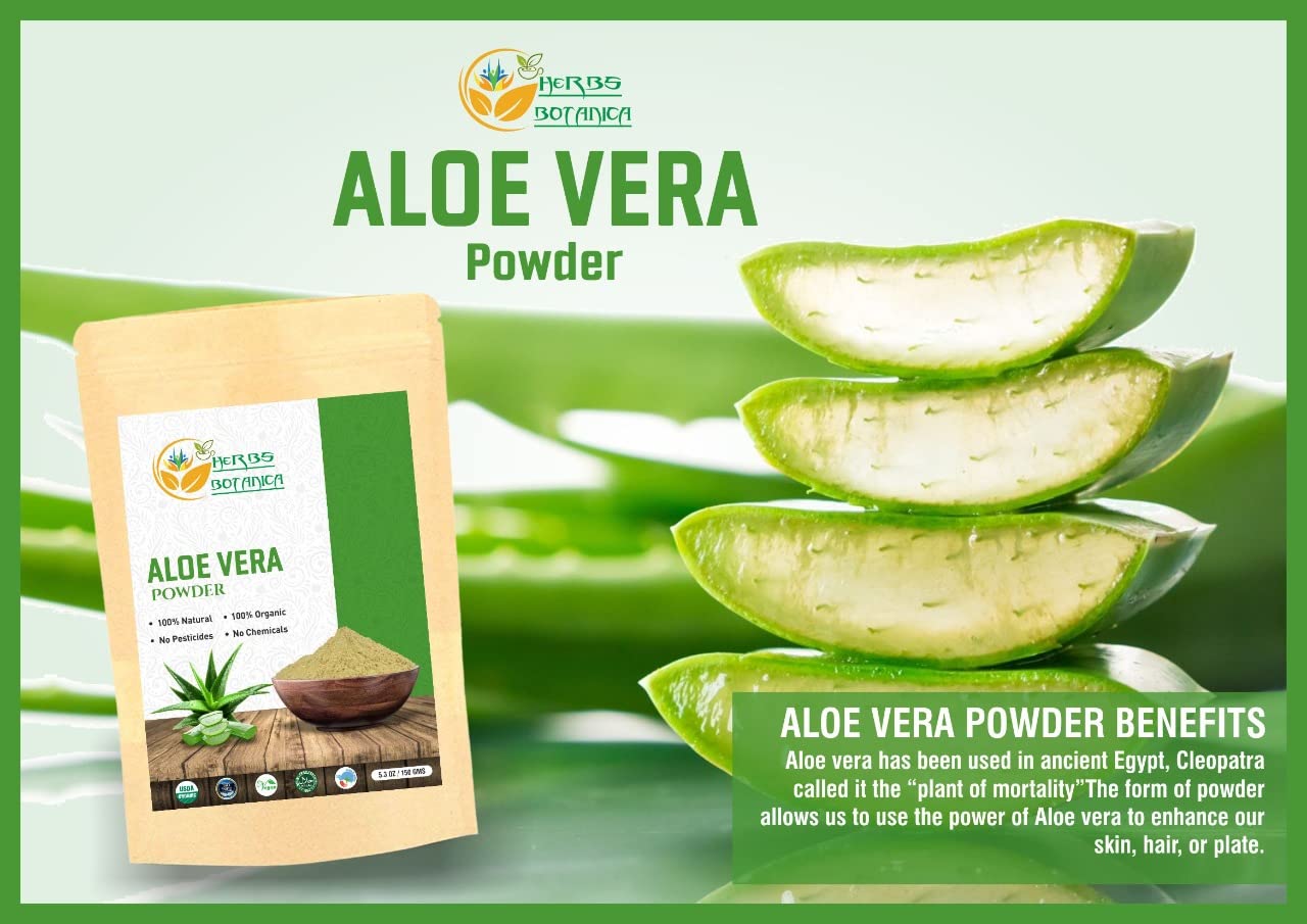Herbs Botanica Aloe Vera Powder Organic for Hair Growth, Skincare, Haircare Organic, Moisturizing, and Soothing Aloe Barbadensis