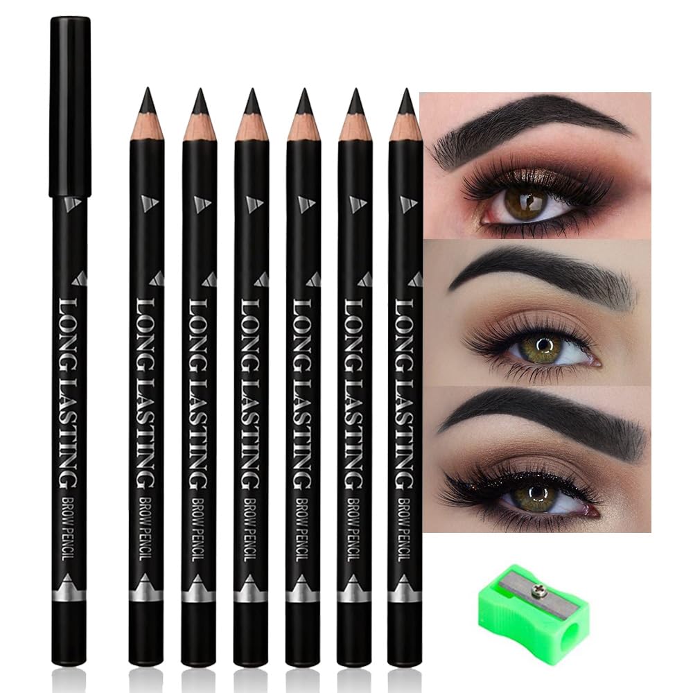 6Pcs Brow Pencil, Wooden Hard-Core Eyebrow Pencils, Eyebrow Pencil Black, Eyebrow And Eyeliner Pencils, Waterproof And Sweat-Pro