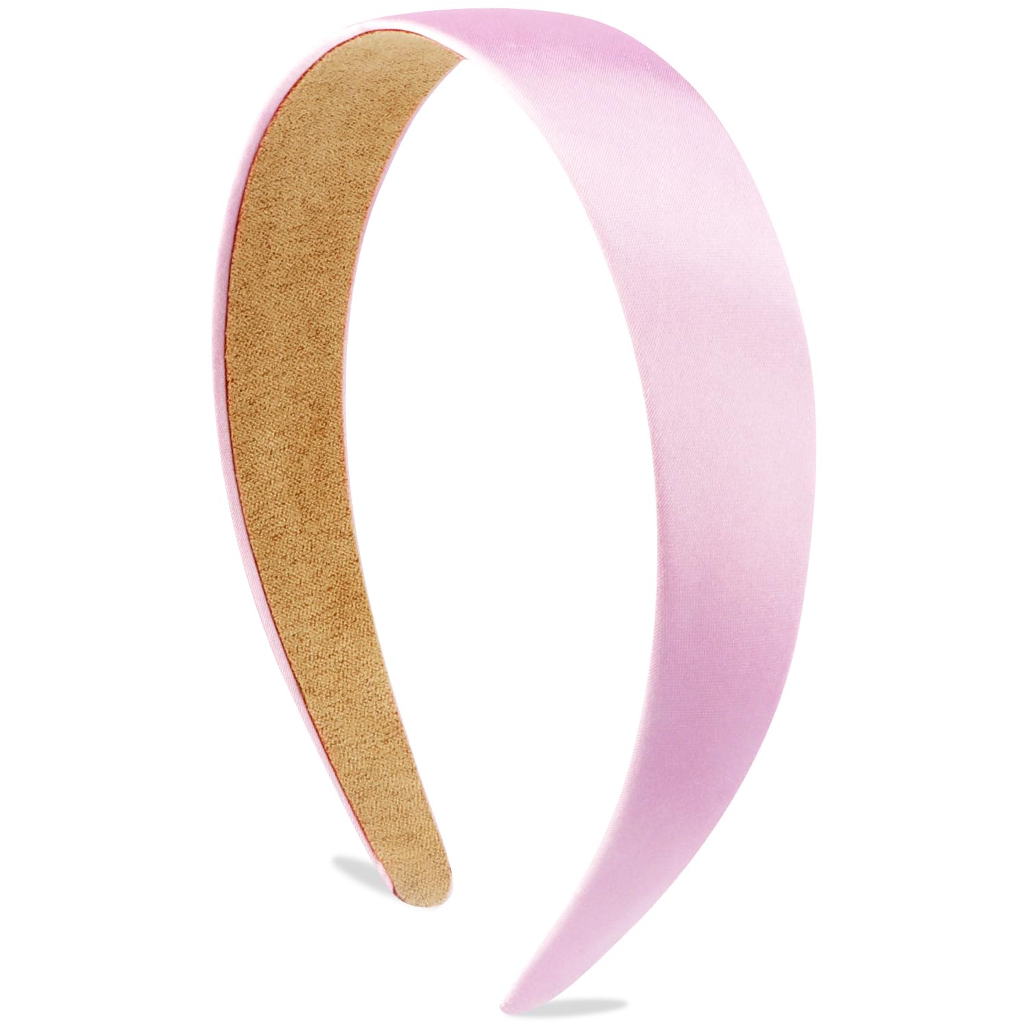 Atoden Satin Pink Headbands for Women Girls 1.18 Inch Wide Thin Hard Headbands Non Slip Ribbon Hair Bands Plain Headbands for Cr