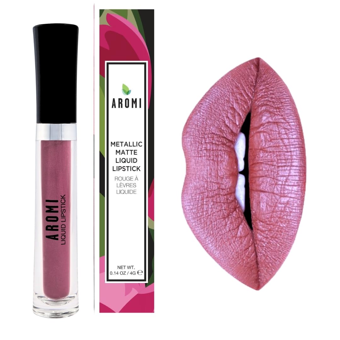 Aromi Metallic Liquid Lipstick | Chestnut Rose Lip Color With Shimmery Finish, Long-Lasting + Long Wear, Smudge Proof, Waterproo
