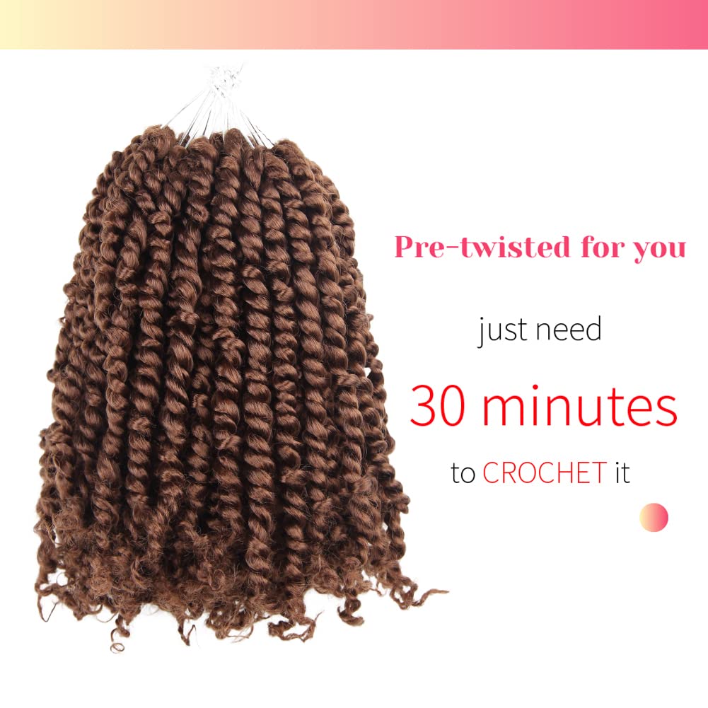 The BOHOBABE Pre-twisted Passion Twist Crochet Hair 6 Inch Short Pre-looped Crochet Passion Twist Braiding Hair 8 Packs (30#)