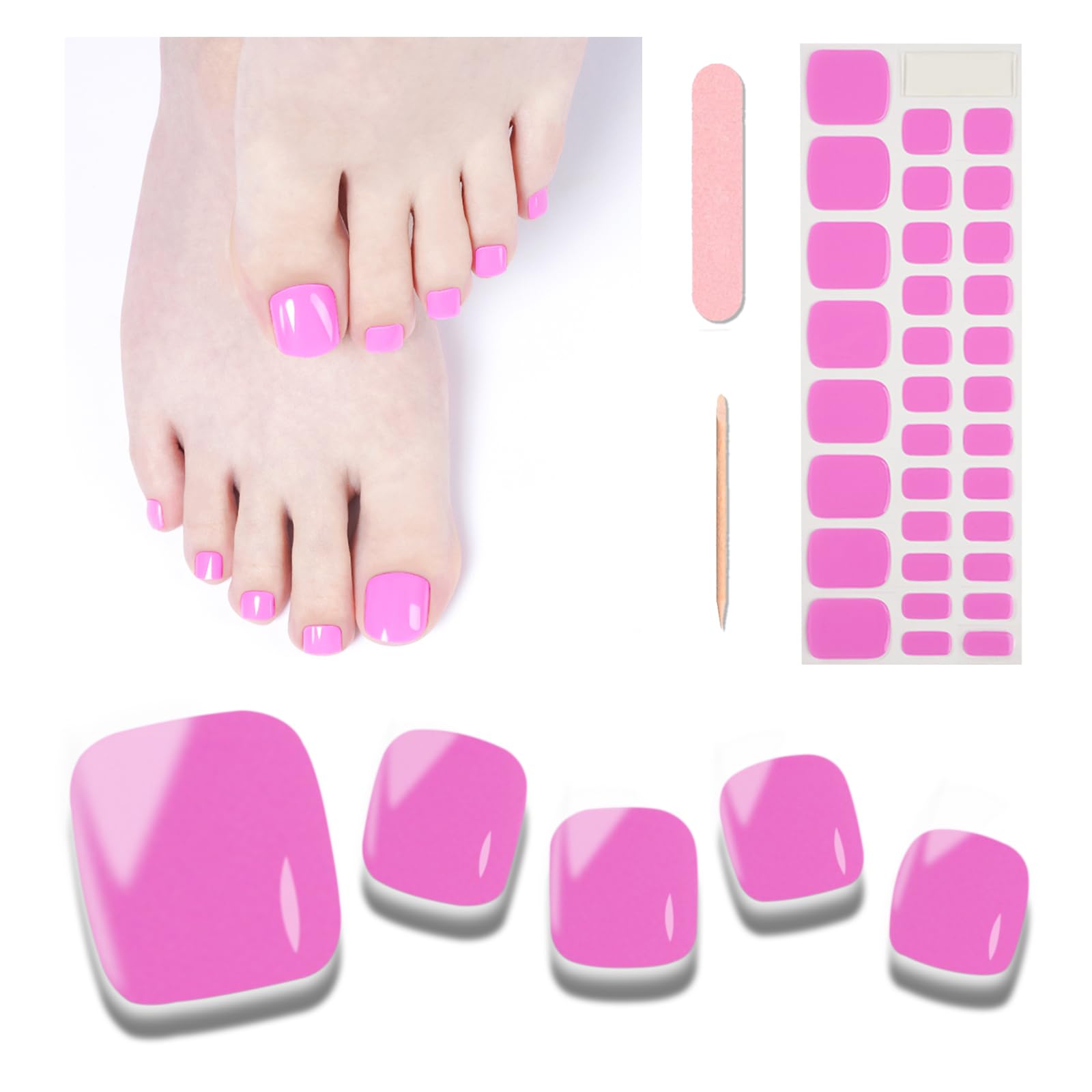 Wekcekcek Semi Cured Gel Toenail Strips, 32 Pink B Gel Toenail Stickers - Works with Any Nail Lamps Gel Pedicure Strips Full Nai