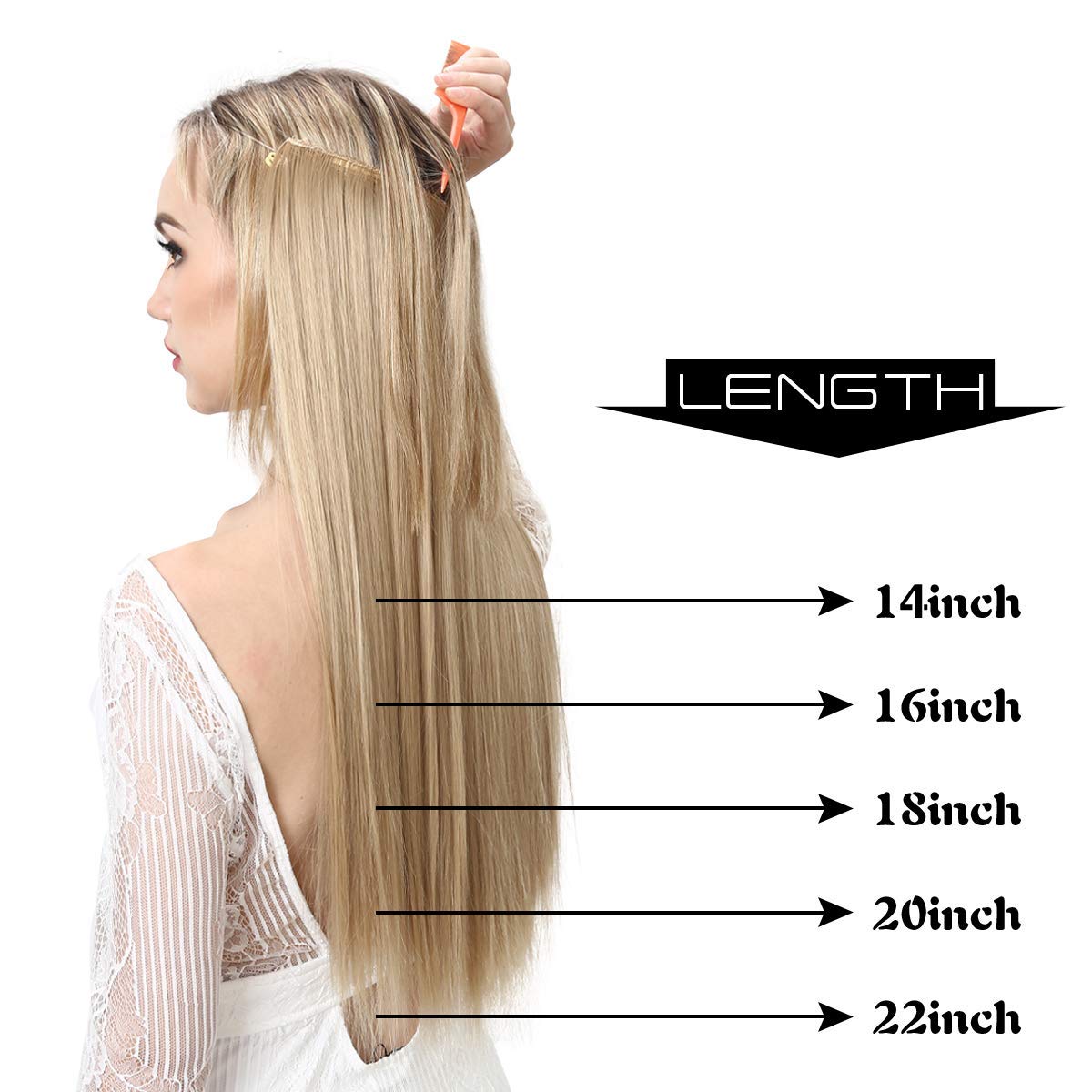 Sarla Black Brown Invisible Wire Hair Extensions Long Straight Synthetic Hairpieces 18 Inch For Women Adjustable Transparent Hea