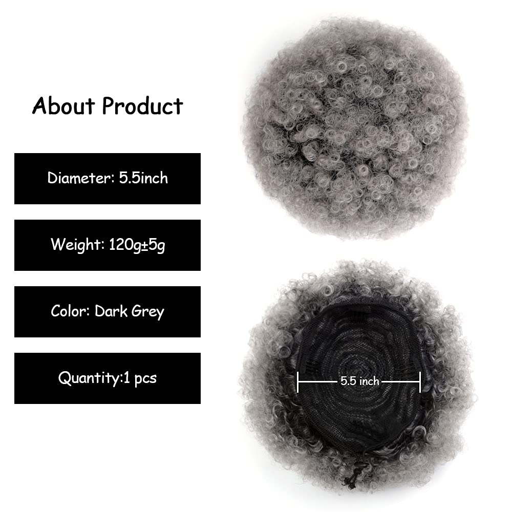 Drak Grey Afro Puff Drawstring Ponytail Kinky Curly Ponytail Hair Extension Large High Puff Ponytails Bun Hair Piece African Ame