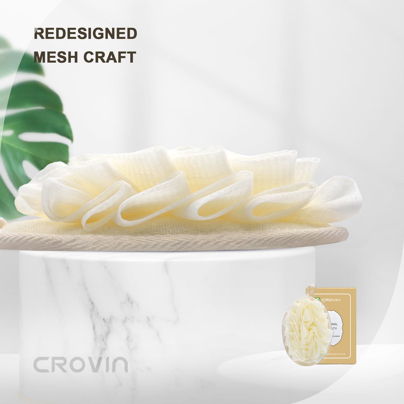 Crovin Bath Puff Shower Sponge - Premium Large 5X7 Exfoliating Pouf Mesh Sponge - 2 Count Loofahs Shower Scrubber For Men And Wo