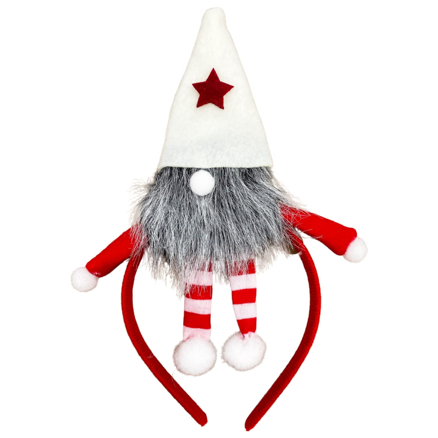 Needzo Christmas Gnome Headband with Hat, Red and White, Festive Holiday Party Accessory, One Size Fits Most (Red Gnome)