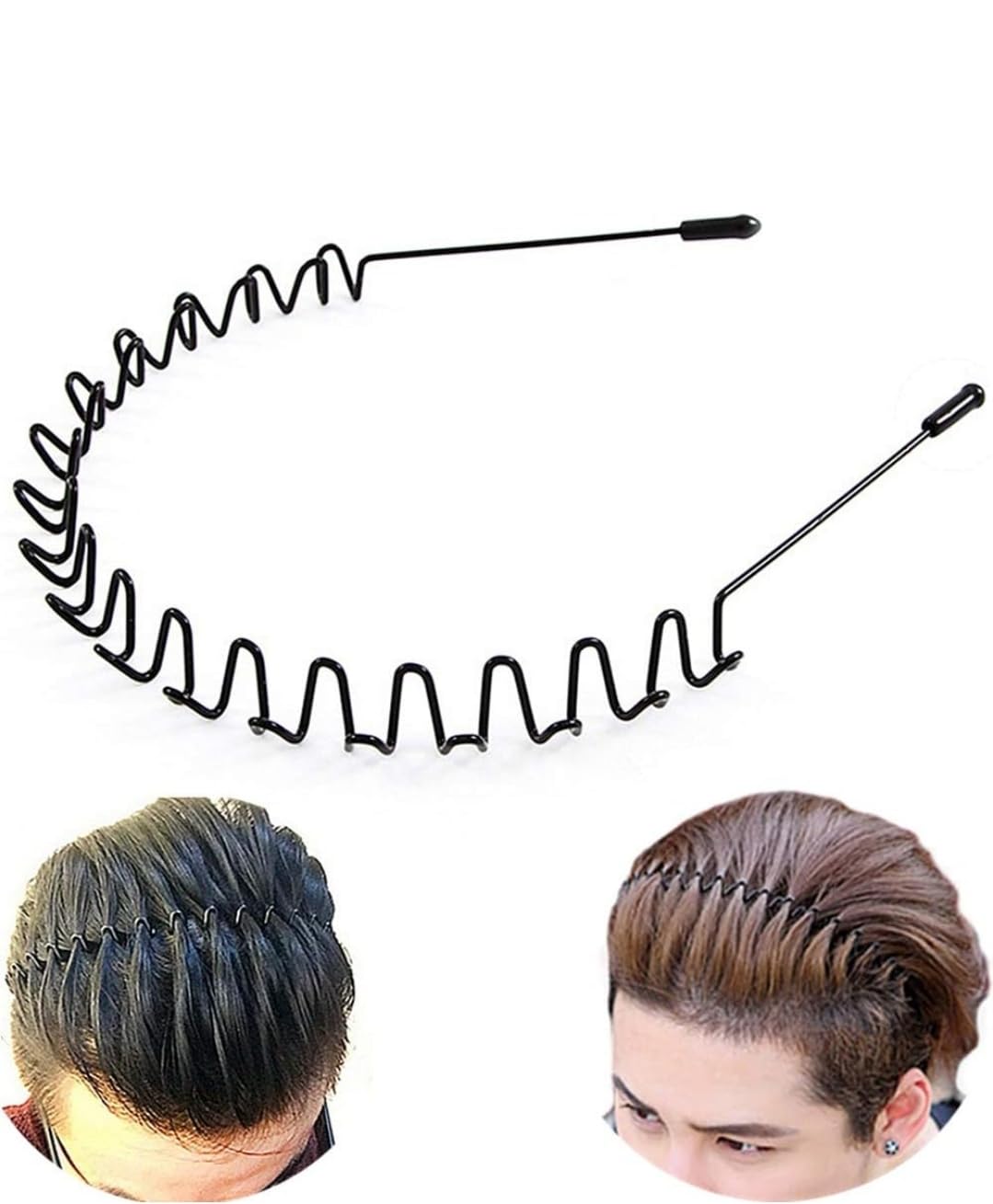 Adilish Metal Hair Bands For Men WomenS Headbands Unisex Black Wavy Spring Sports Headband For Men Hoop Clips Accessories Elast