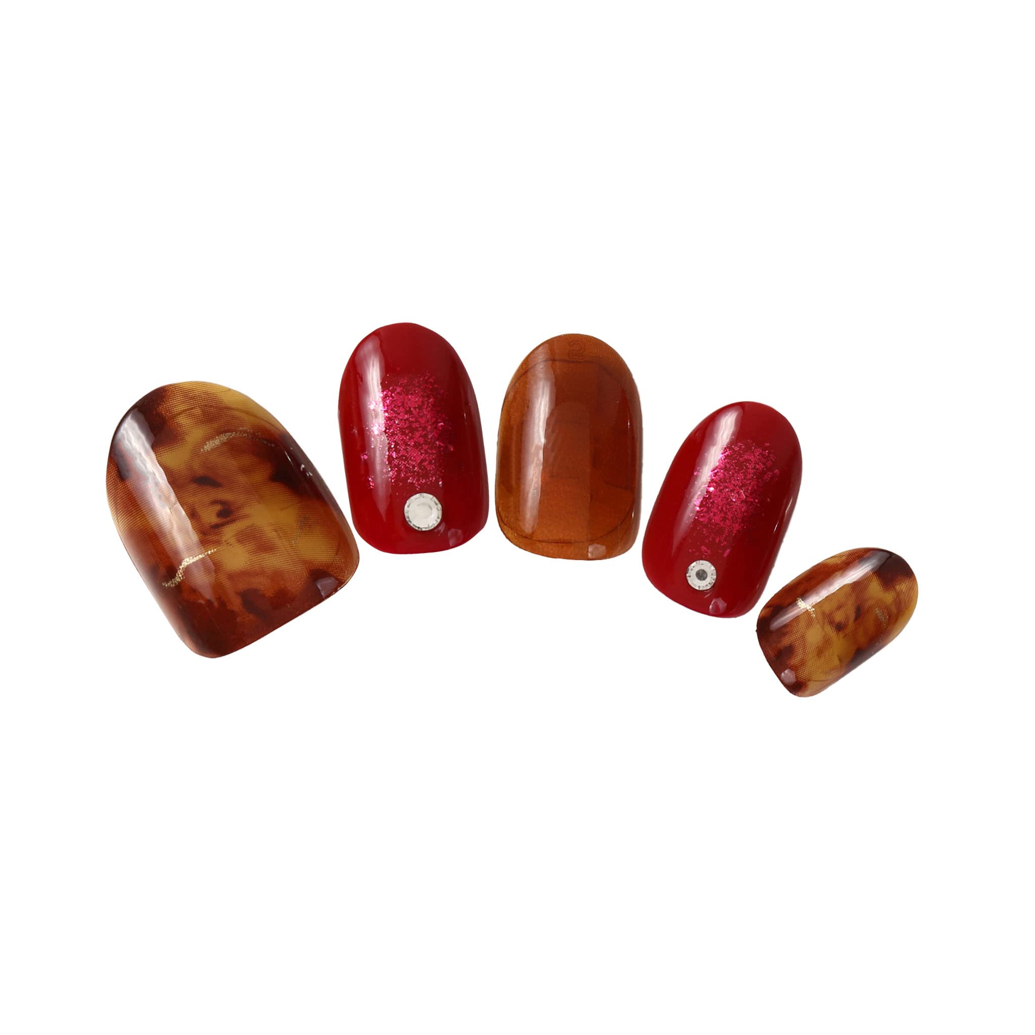 Kiss New York Press and Go False Nails Press On Nails Full Cover Nails Tips with Self Adhesive Tabs (Red Marble)