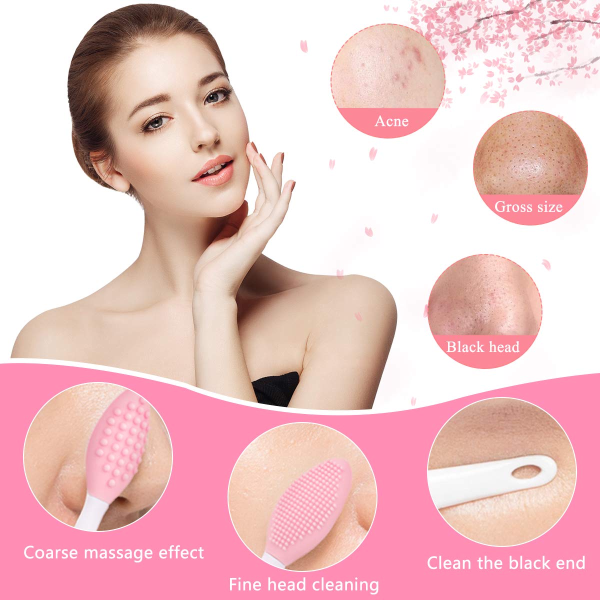 Silicone Face Scrubber, 2pcs Exfoliating Lip Brush, 2pcs Cleansing Brush,2pcs Face Mask Brush Exfoliator Blackhead Skin Care Too