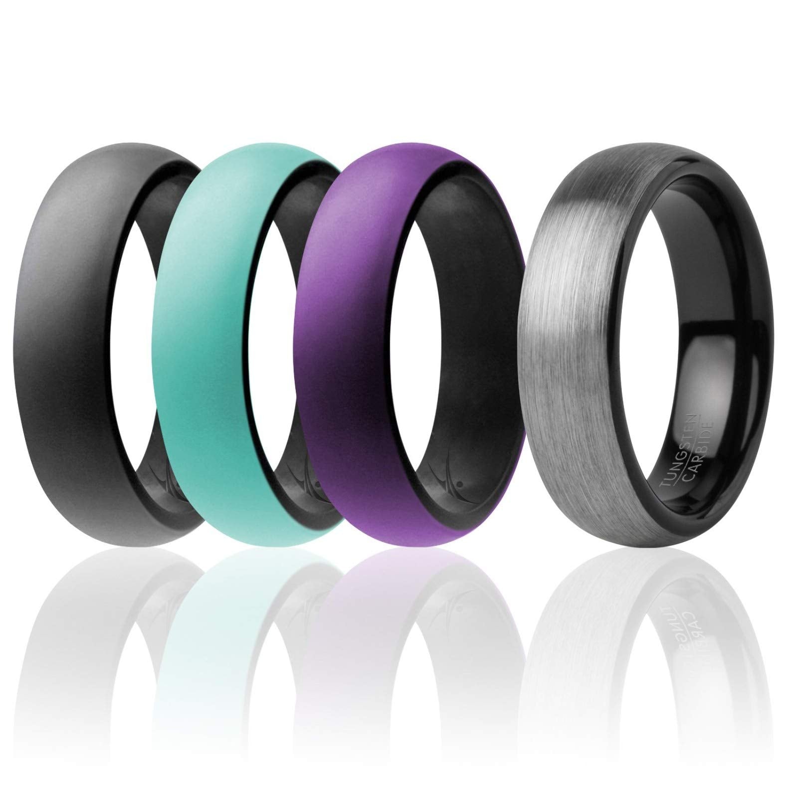 Silicone Wedding Twin Brushed 6Mm Ring Set - Marble By Roq For Women - 4 X 10 Mm Ring