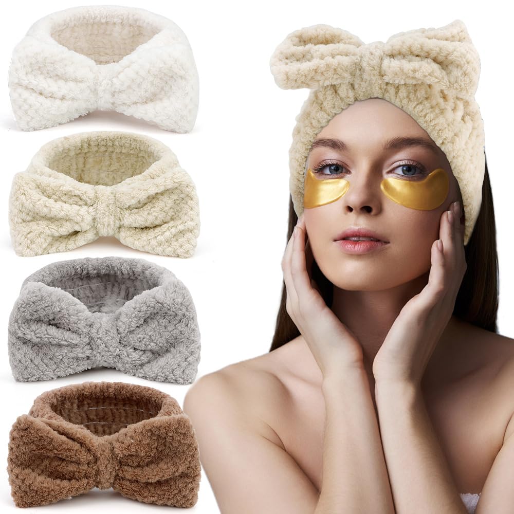 AHONEY 4 Pack Skin Care Headbands Facewash Headband Women Girls Microfiber Spa Headband Elastic Towel Headband Facial Makeup Hea