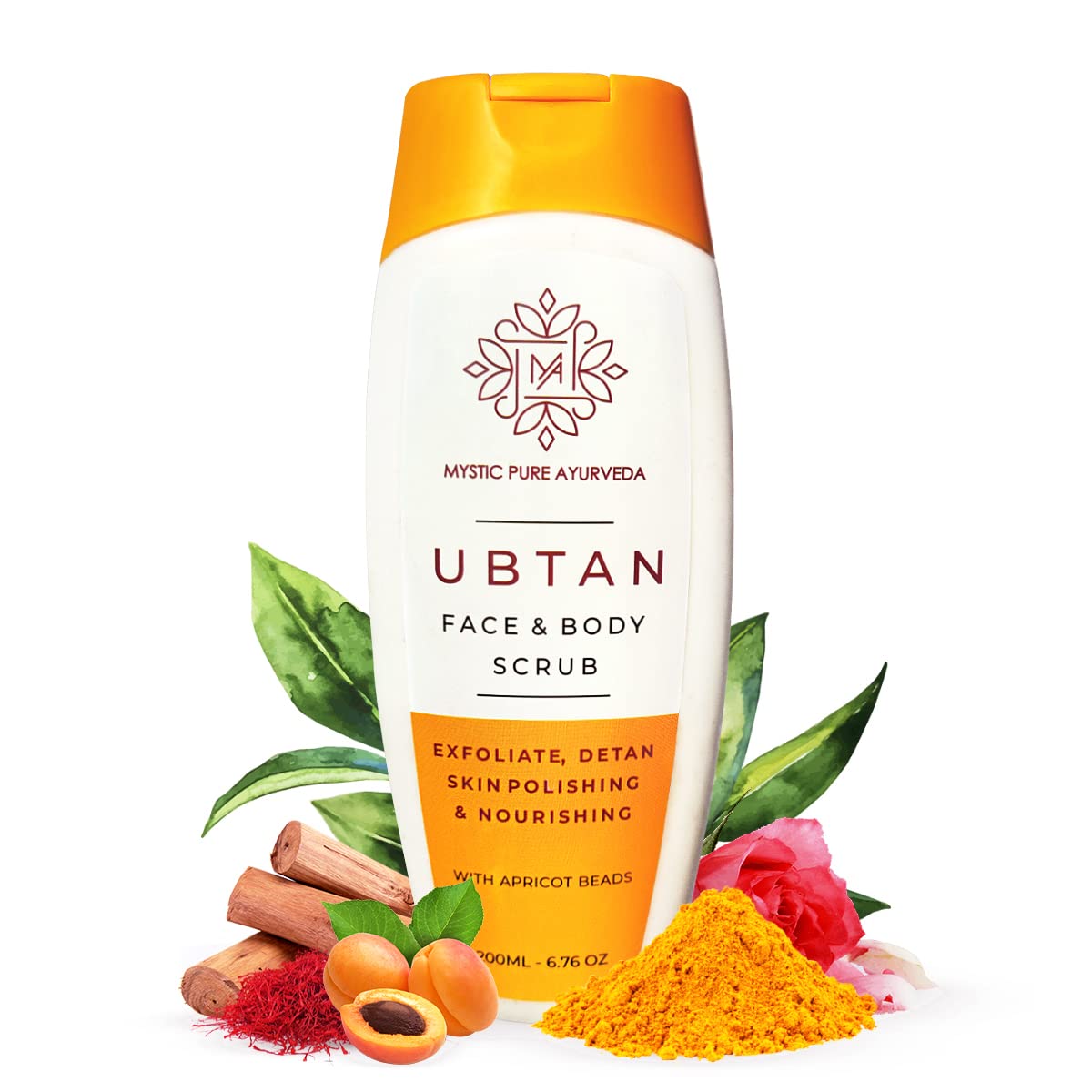 Mystic Pure Ayurveda Ubtan Face And Body Scrub With Apricot Beads  200G | De Tan & Exfoliating | Glowing & Radiant | Revealing 