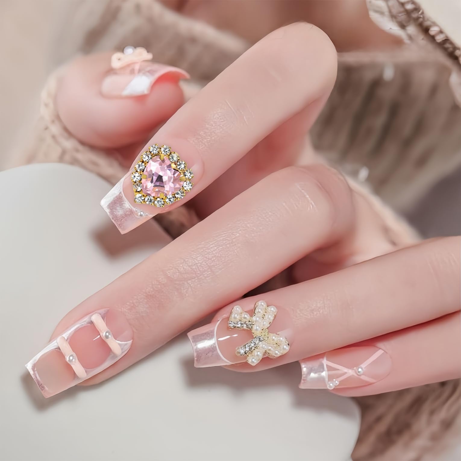 12Pcs Heart Nail Charms 3D Silver Nail Art Charms Metal Alloy Love Nail Rhinestones Luxury Heart Nail Rhinestones For Nails Vale