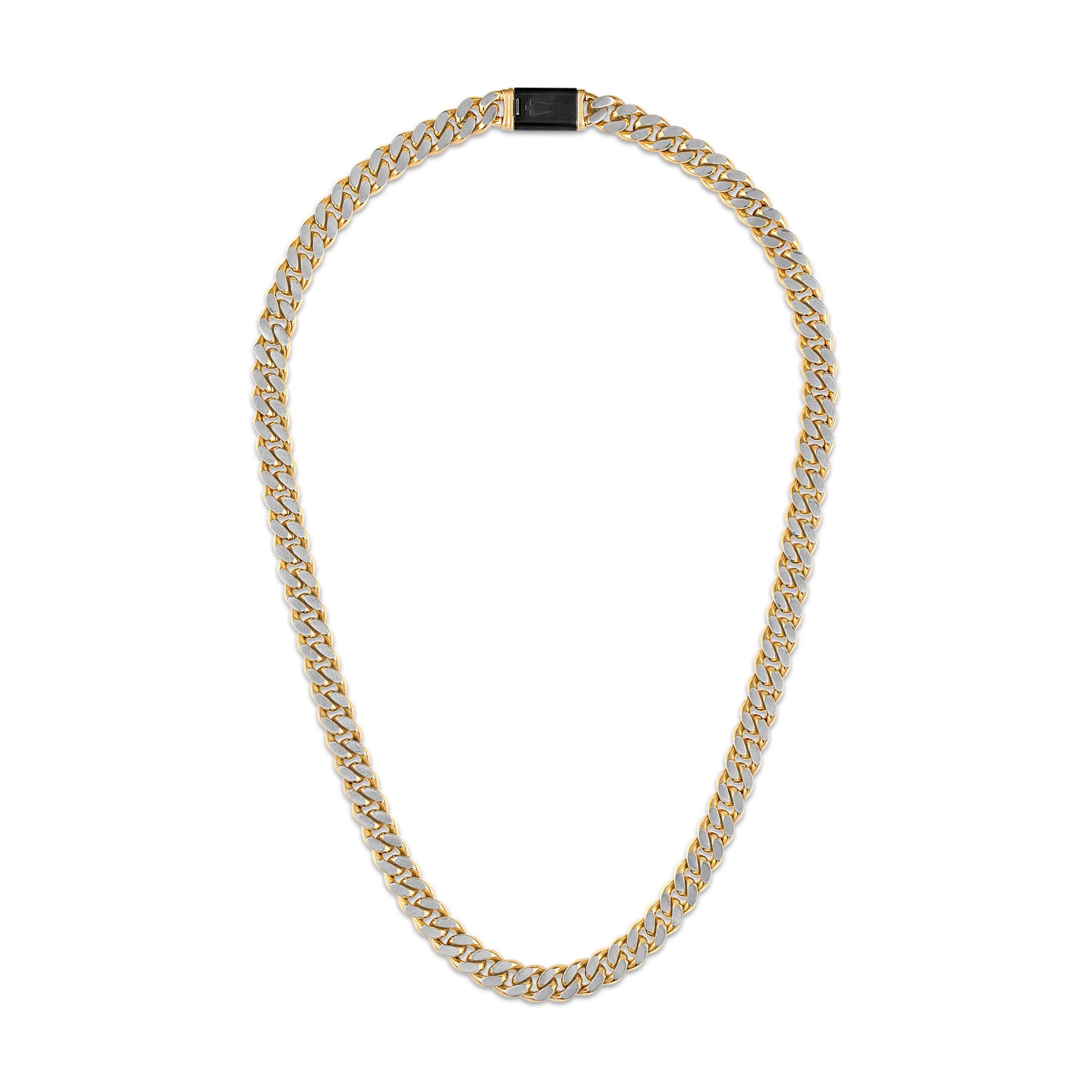 Bulova Mens Jewelry Two-Tone Stainless Steel Necklace Curb Chain Of Dual-Surfaced Links, Polished Gold-Tone And Brushed Steel C