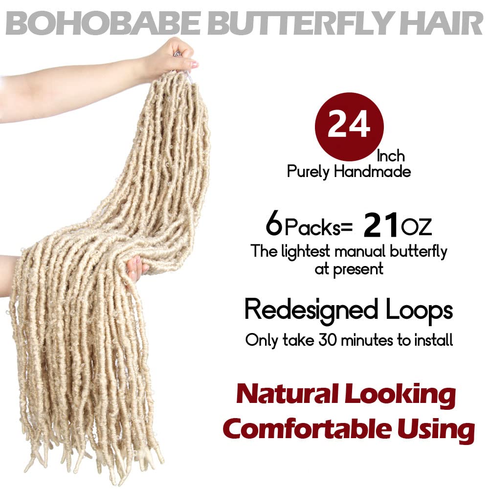 24 Inch Light Weight Butterfly Locs Crochet Hair 6 Packs Long Distressed Butterfly Faux Locs Crochet Hair, 613#
