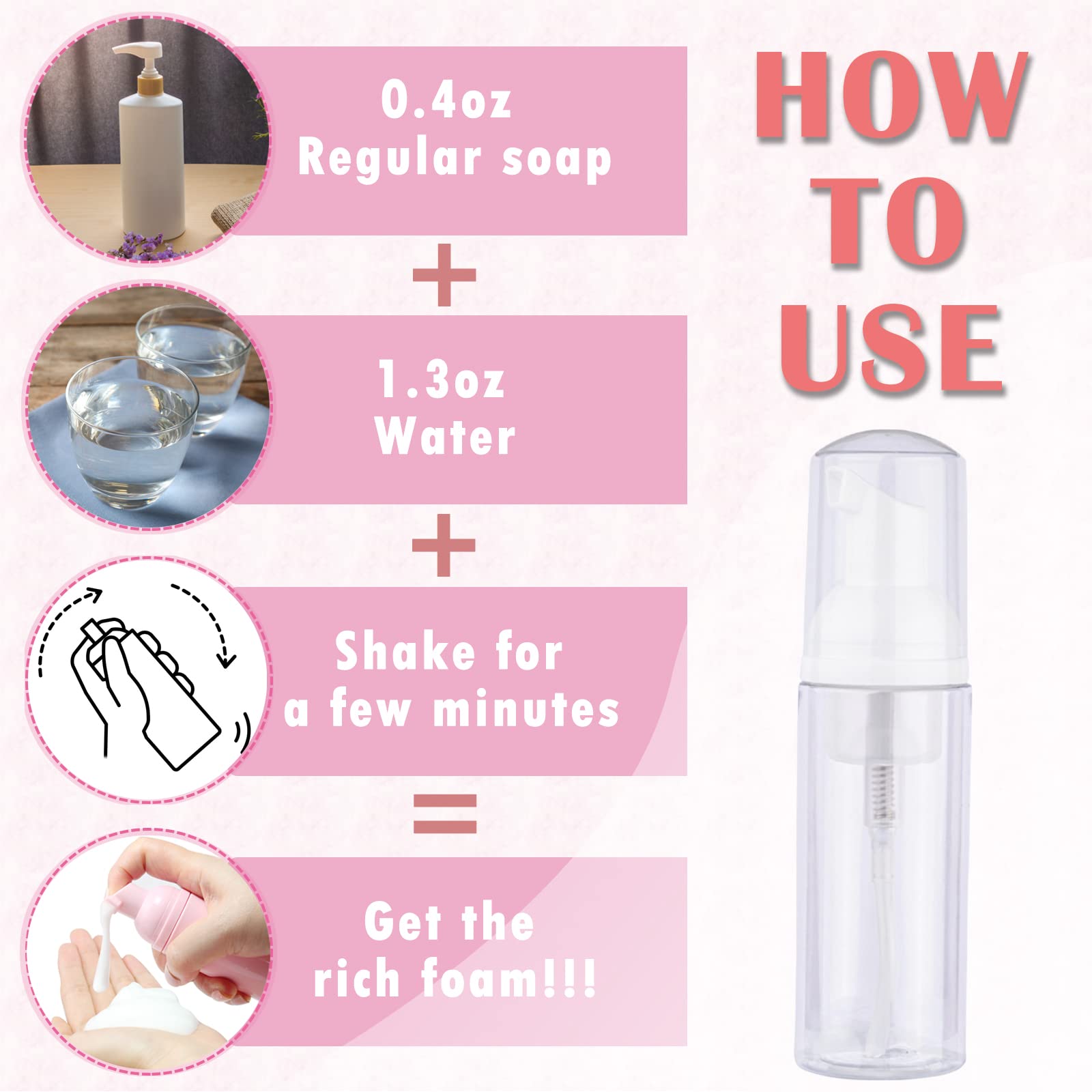 60Pcs Lash Shampoo Bottles And Brushes Set, 10Pcs Foam Pump Dispenser, Lash Cleaning Brush, Eyelash Extension Tube Brush, Instru