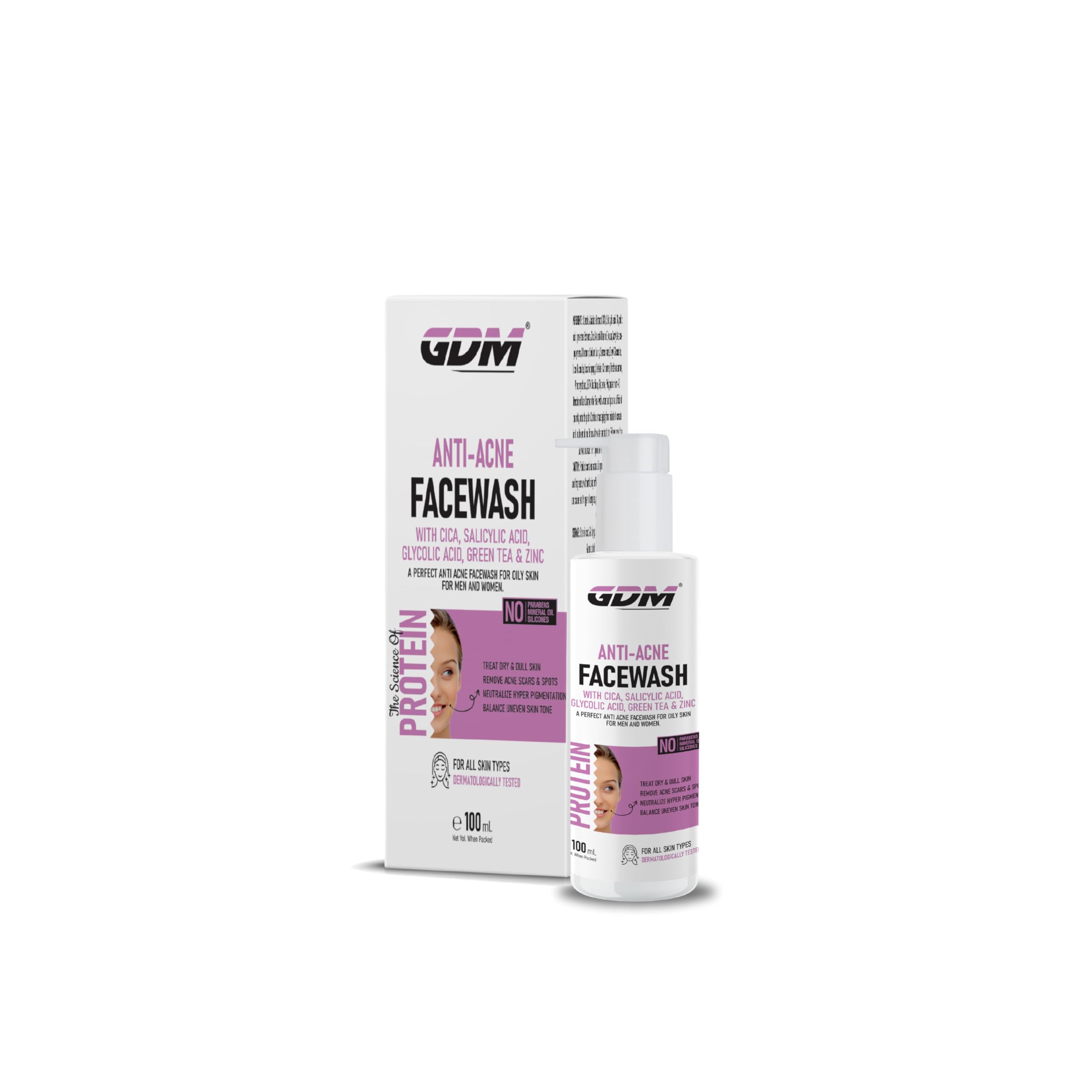 Gdm AntiAcne Facewash For Oily Skin With Cica, Salicylic Acid, Green Tea & Zinc | Remove Acne Scars & Spots | All Skin Types | 