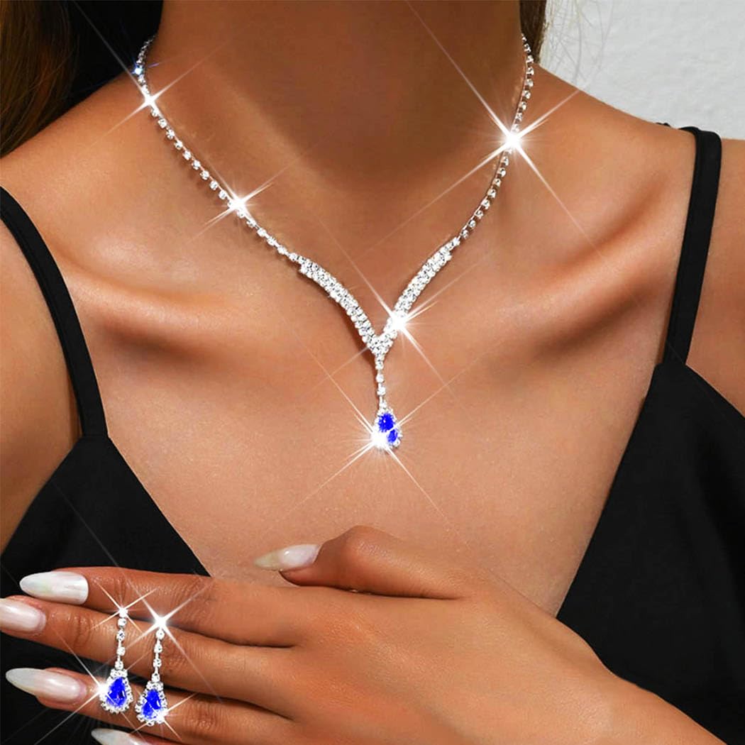 Unicra Bridal Wedding Jewelry Set Silver Rhinestone Necklace Earrings Bracelet Ring Sets Formal Costume Jewelry for Women and Br