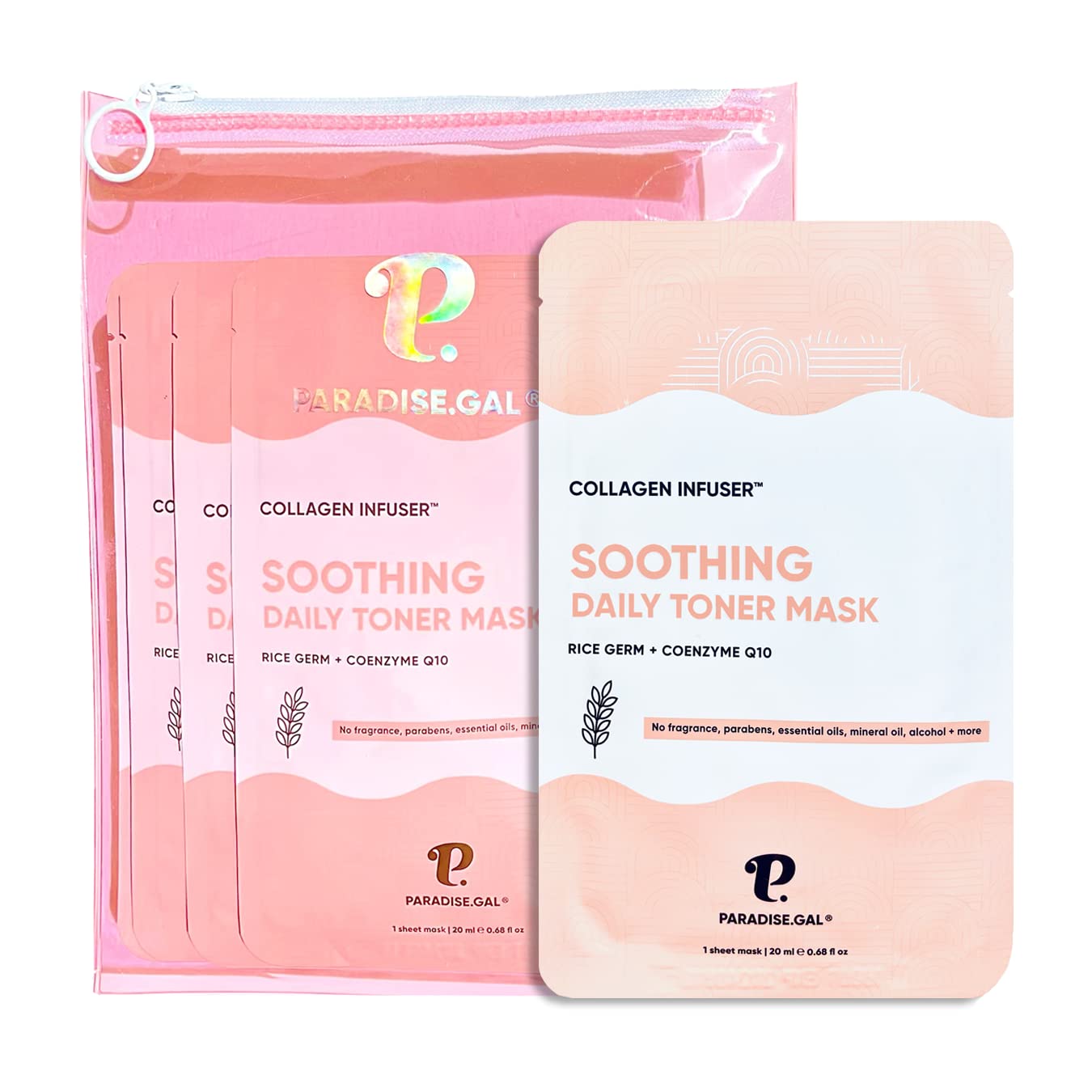 Paradisegal 10 Face Masks Korean Skin Care - Soothing Collagen Infuser With Rice, Coenzyme Q10, Niacinamide, Ceramide | Best Fac