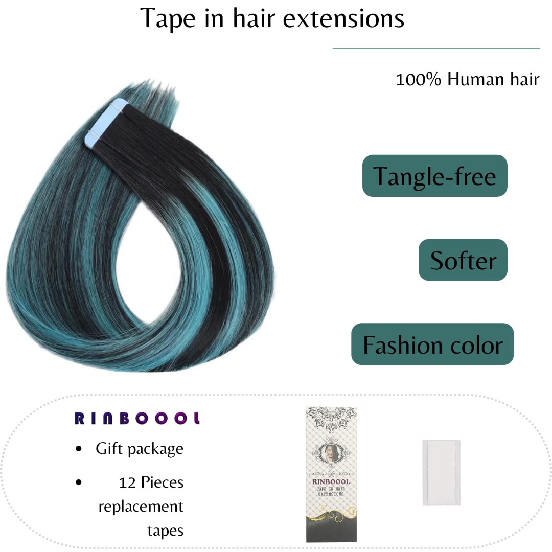 Rinboool Tape In Hair Extensions, Real Natural Remy Human Hair, Seamless Straight Pu Skin Weft, 14 Inch 40 Gram 20 Pieces, Balay