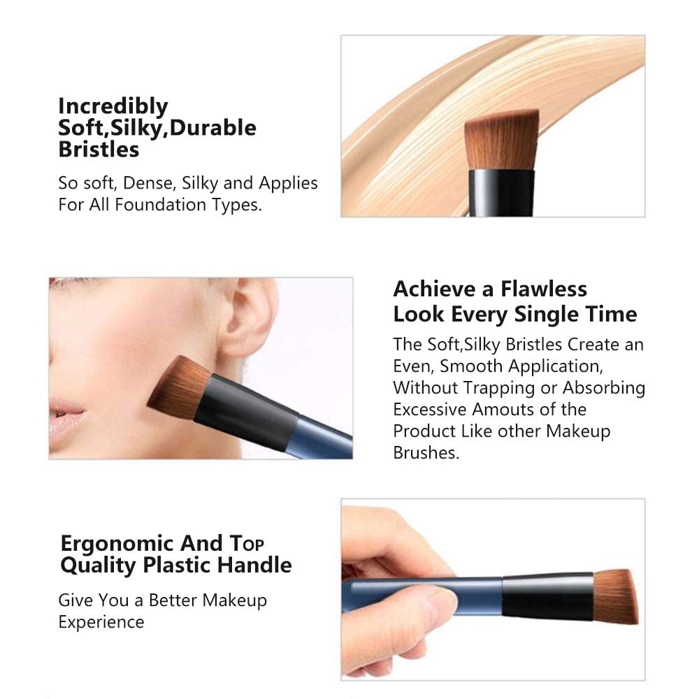 Foundation Brush, Flat Top Kabuki Foundation Brush for Liquid Makeup, Cream, Powder, Travel Size Face Foundation Blending Makeup
