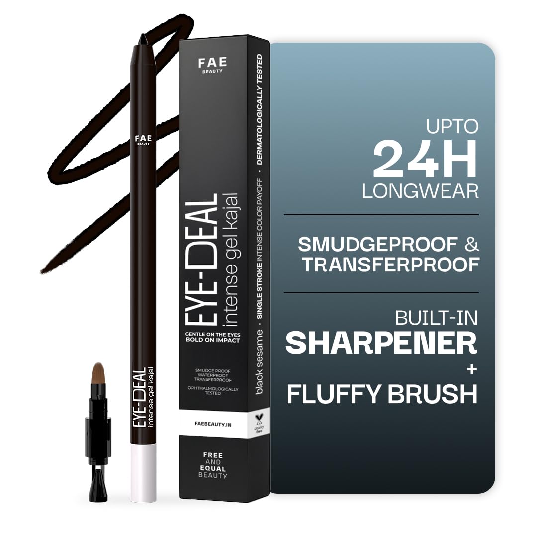 Fae Beauty 24Hr Longstay Eye-Deal Intense Gel Kajal -Smudgeproof, Waterproof, With Built-In Sharpener & Fine Bristle Brush| Matt
