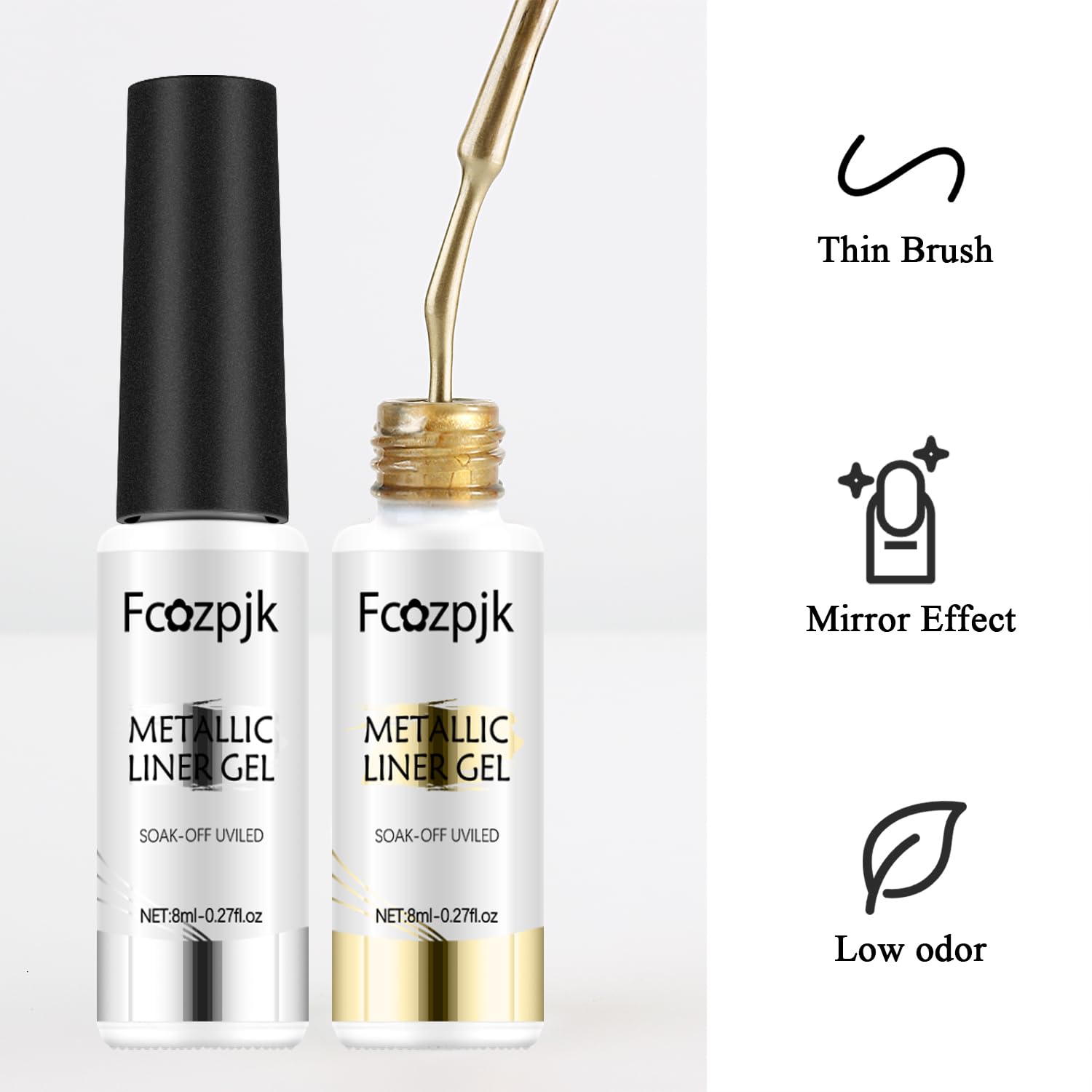 Fcozpjk Metallic Gel Nail Polish 2PCS Chrome Gel Liner Nail Art Gold Silver Gel Polish 8ml Mirror Effect Painting Nail Gel with