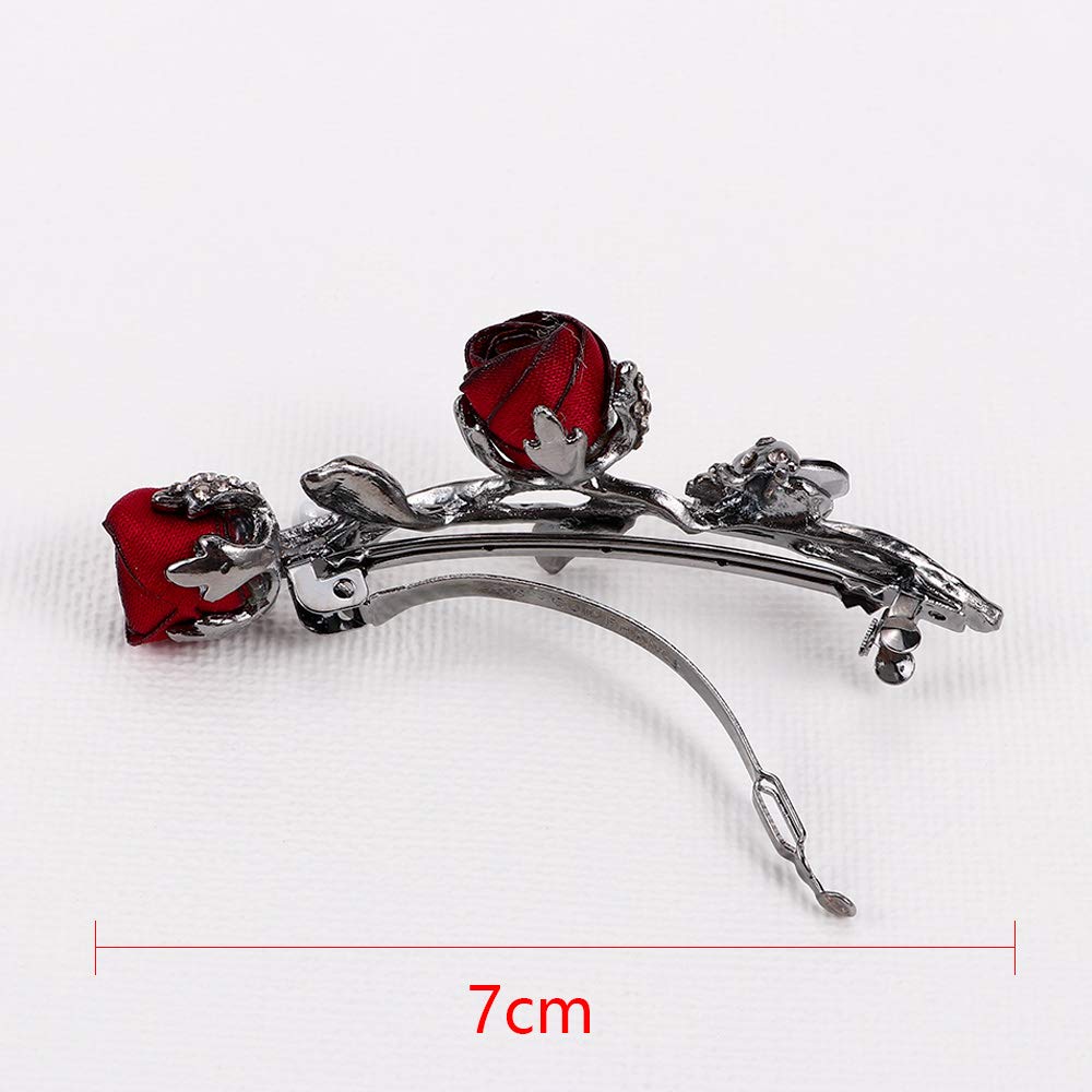 Vintage Crystal Rose Hair Clips,Elegant Rhinestones Rose Flower Metal Hair Clips Hair Barrette Ponytail Holder Slide Clips Hair