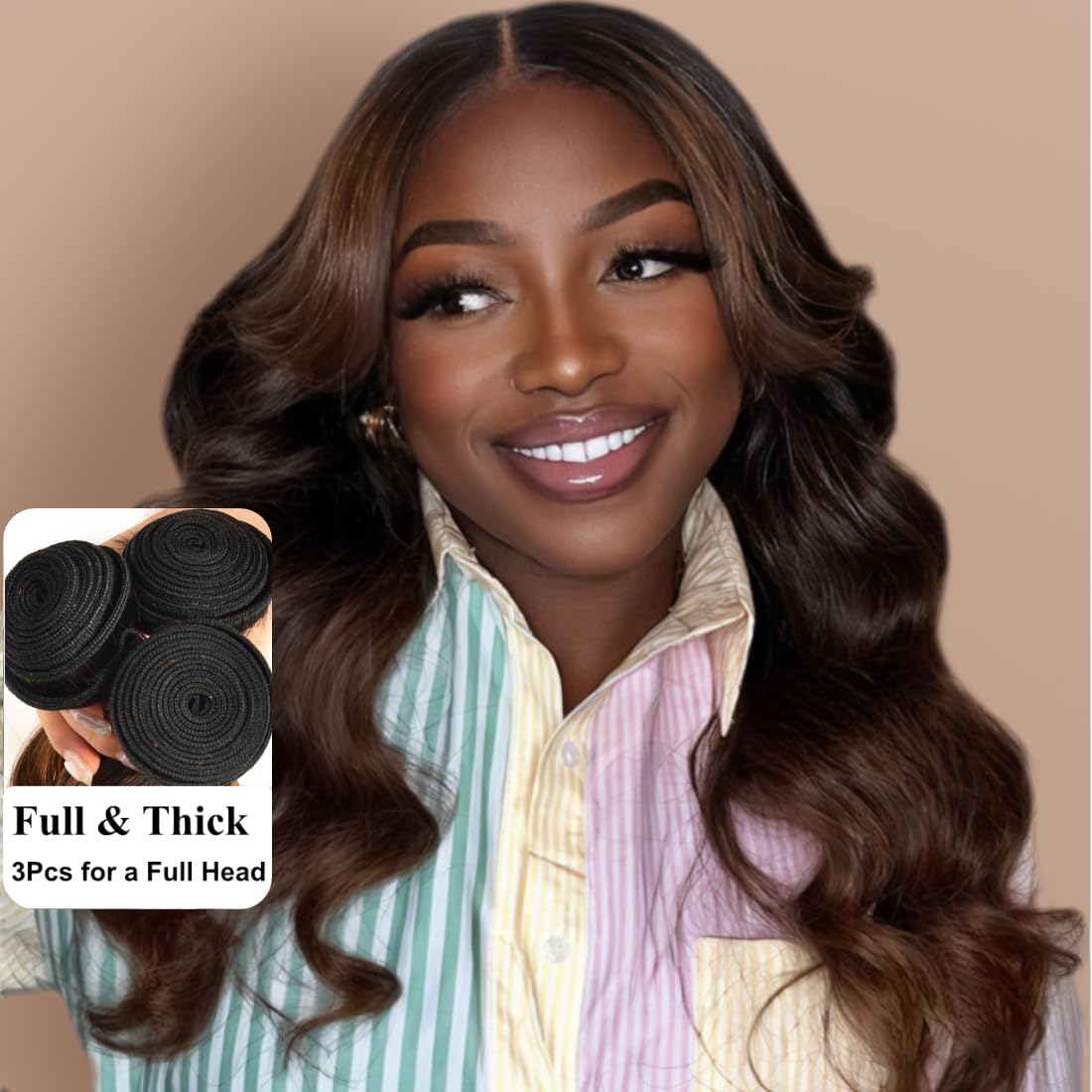 Unice Chestnut Brown Ombre Body Wave Human Hair Weave 3 Bundles 14 14 16 Inch Brazilian Remy Human Hair Wavy Sew In Human Hair E