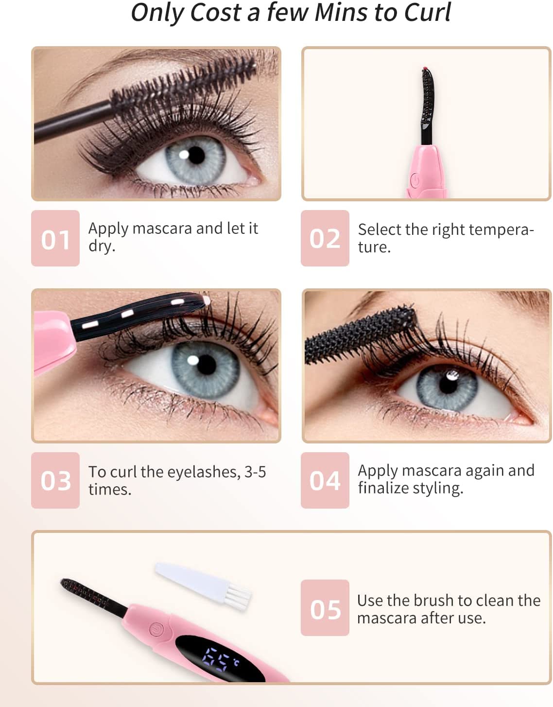 Heated Eyelash Curlers Lash Curler:Electric Eyelash Curlers, Rechargeable Lash Curler with Eyelash Comb for Quick Natural Curlin