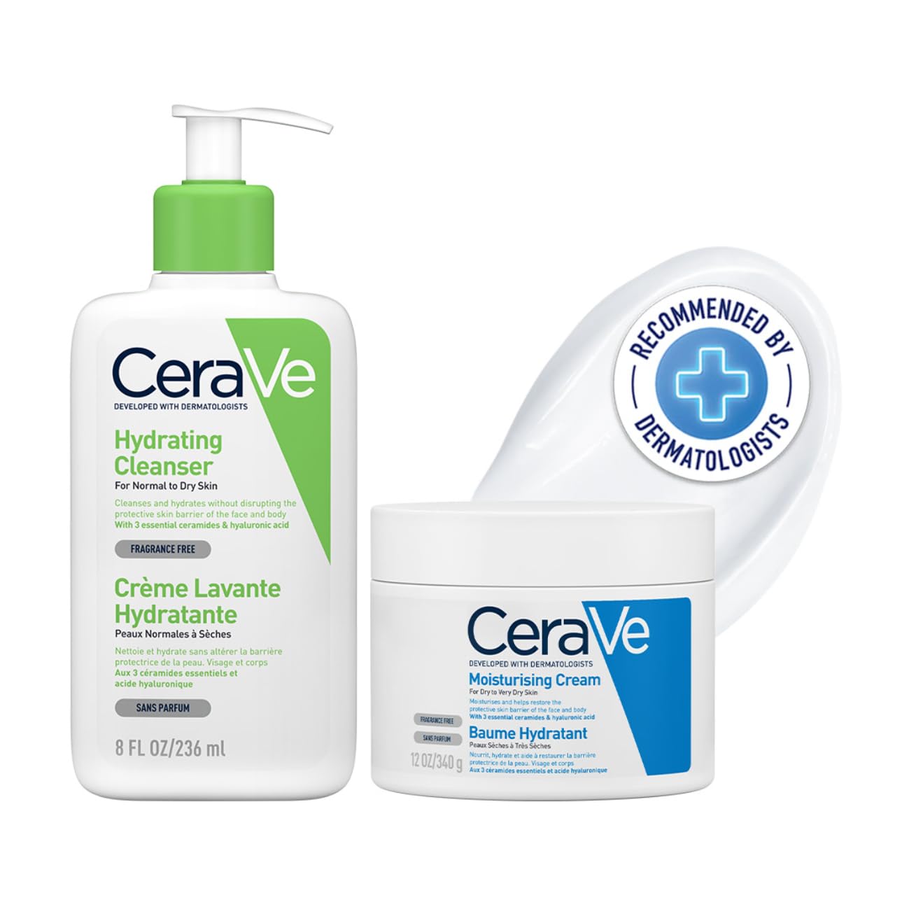 Cerave Daily Hydrating Skincare Combo For Normal To Dry Skin | Hydrating Cleanser, NonFoaming Face Wash 236 Ml & Moisturizing C