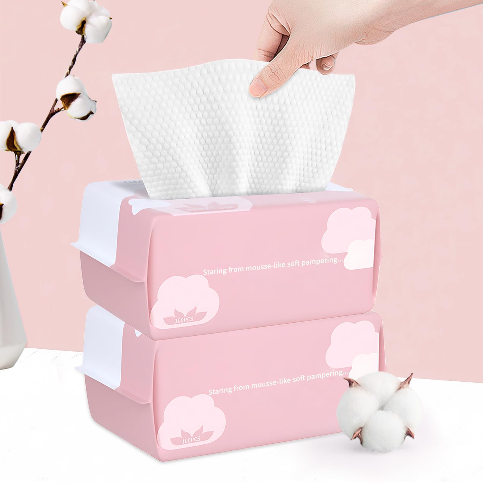 Cayxenful Disposable Face Towel Face Cloths for Washing Soft Cotton Dry Wipes Facial Cloths Towelettes for Washing and Drying, 2