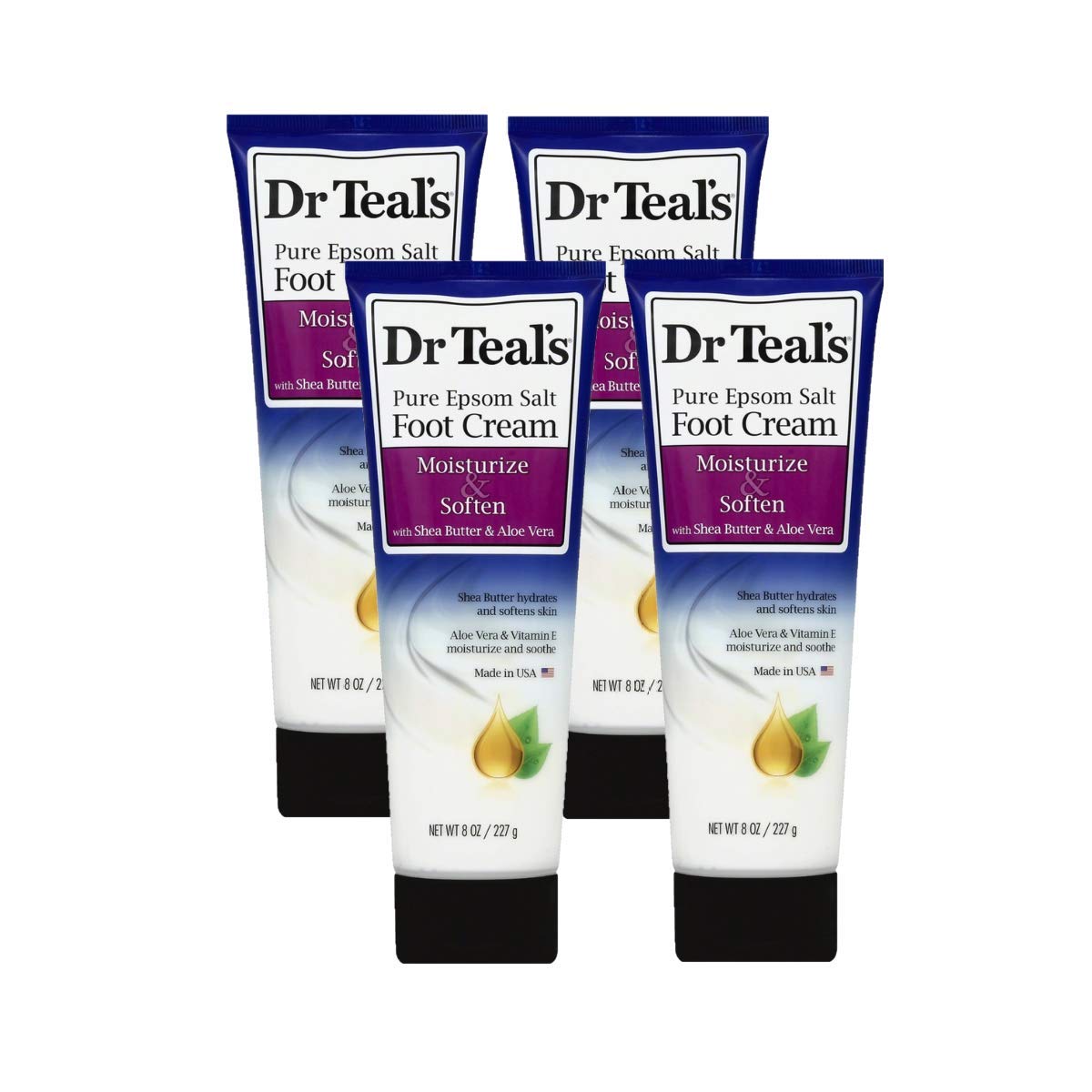 Dr. Teals Pure Epsom Salt Foot Cream Gift Set (4 Pack, 8Oz Ea.) - Moisturize & Soften With Shea Butter & Aloe Vera Essential Oil