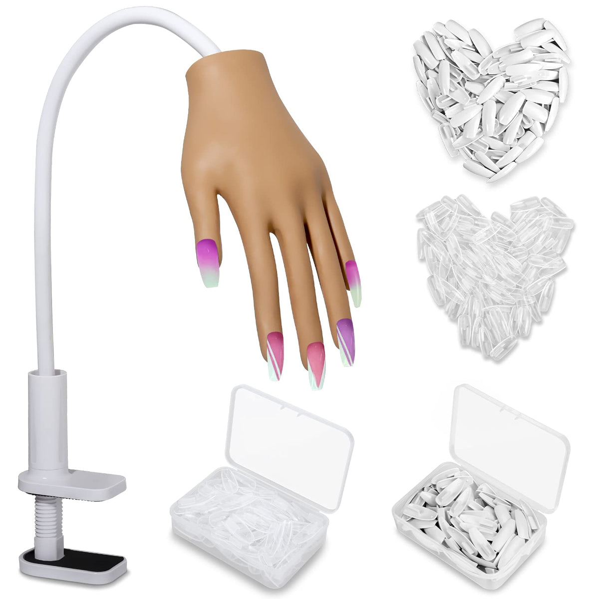 Practice Hand for Acrylic Nails, Nail Tips Never Fall Off Nail Practice Hands, Fingers Never Break Fake Hand for Nail Practice, 