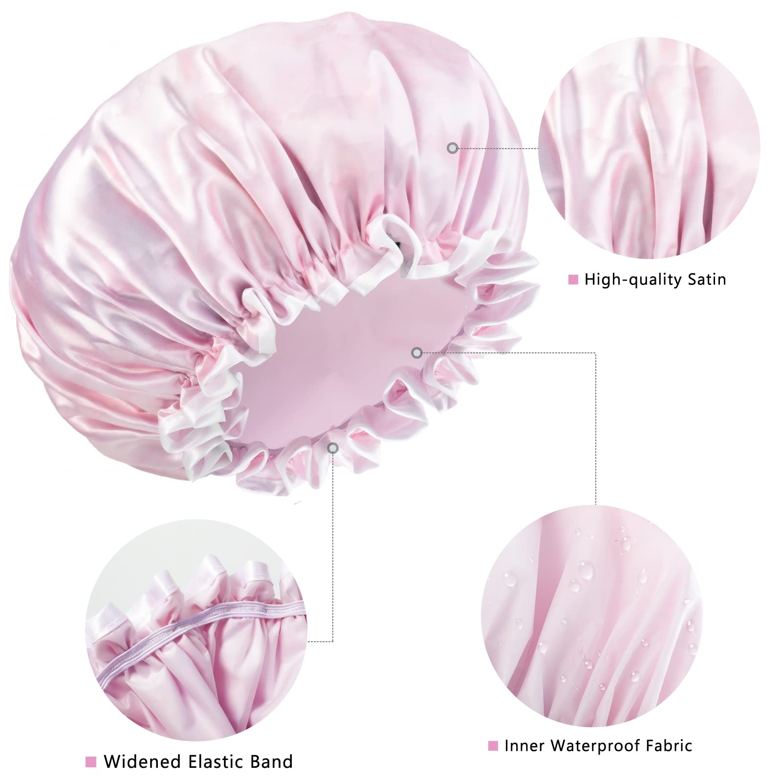Aquior Shower Caps, Reusable Shower Cap For Women, Double Layer Waterproof Hair Cap, Large Size For All Hair Lengths,For Girls S