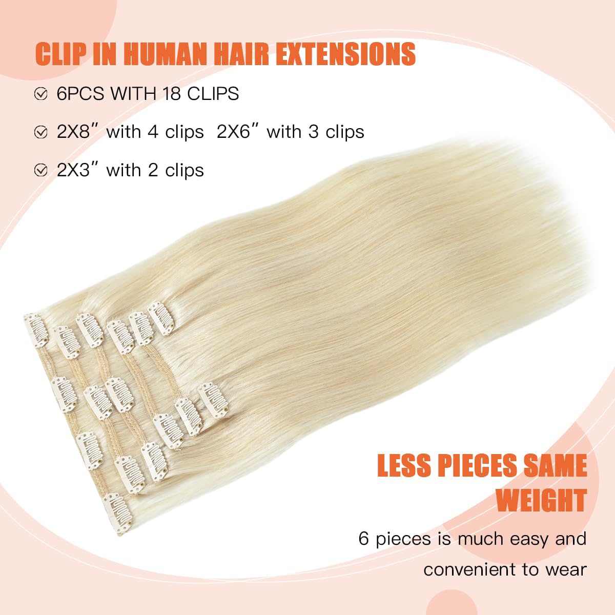 Ugotrays Clip In Hair Extensions Real Human Hair Blonde - 15 Inch 70G 7Pcs Platinum Blonde 100% Remy Human Hair Clip In Extensio
