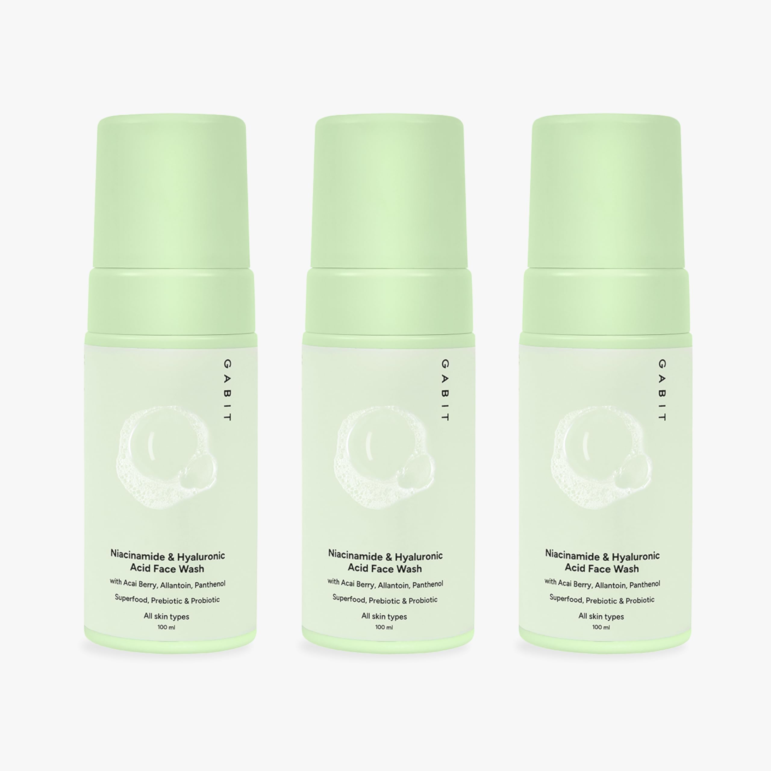 Gabit Niacinamide & Hyaluronic Acid Foaming Face Wash | Gently Cleanses, NonDrying, Soothes | Vitamin B5, Acai Berry | Dry, Nor