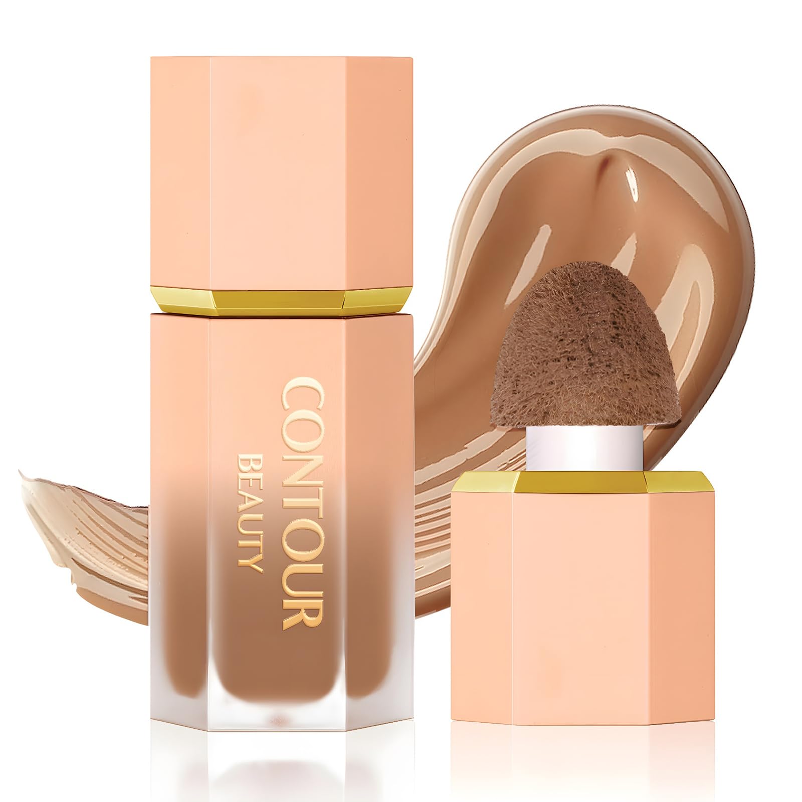 Hosaily Liquid Contour Stick, Soft Cream Contour Makeup, Liquid Bronzer Face Concealer Matte Contouring With Cushion Applicator,