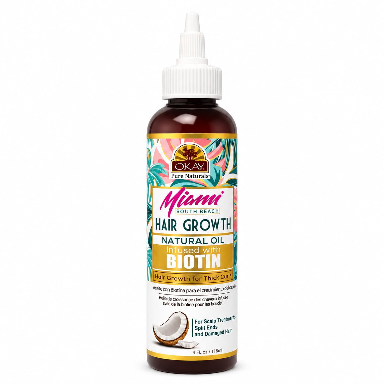 OKAY Black Jamaican Castor Oil Coconut Hibiscus Hair Growth Oil 4 oz  Biotin Infused Scalp Treatment for Hair Growth, Thickness