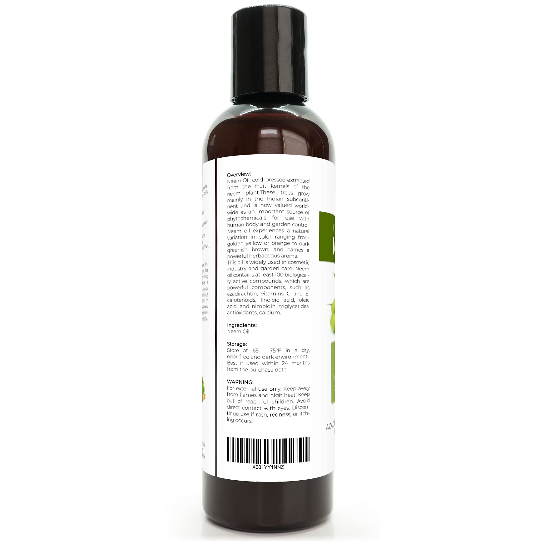 velona Neem Oil USDA certified Organic - 4 oz  100% Pure and Natural carrier Oil  Virgin, Unrefined, cold Pressed  Hair, Body an