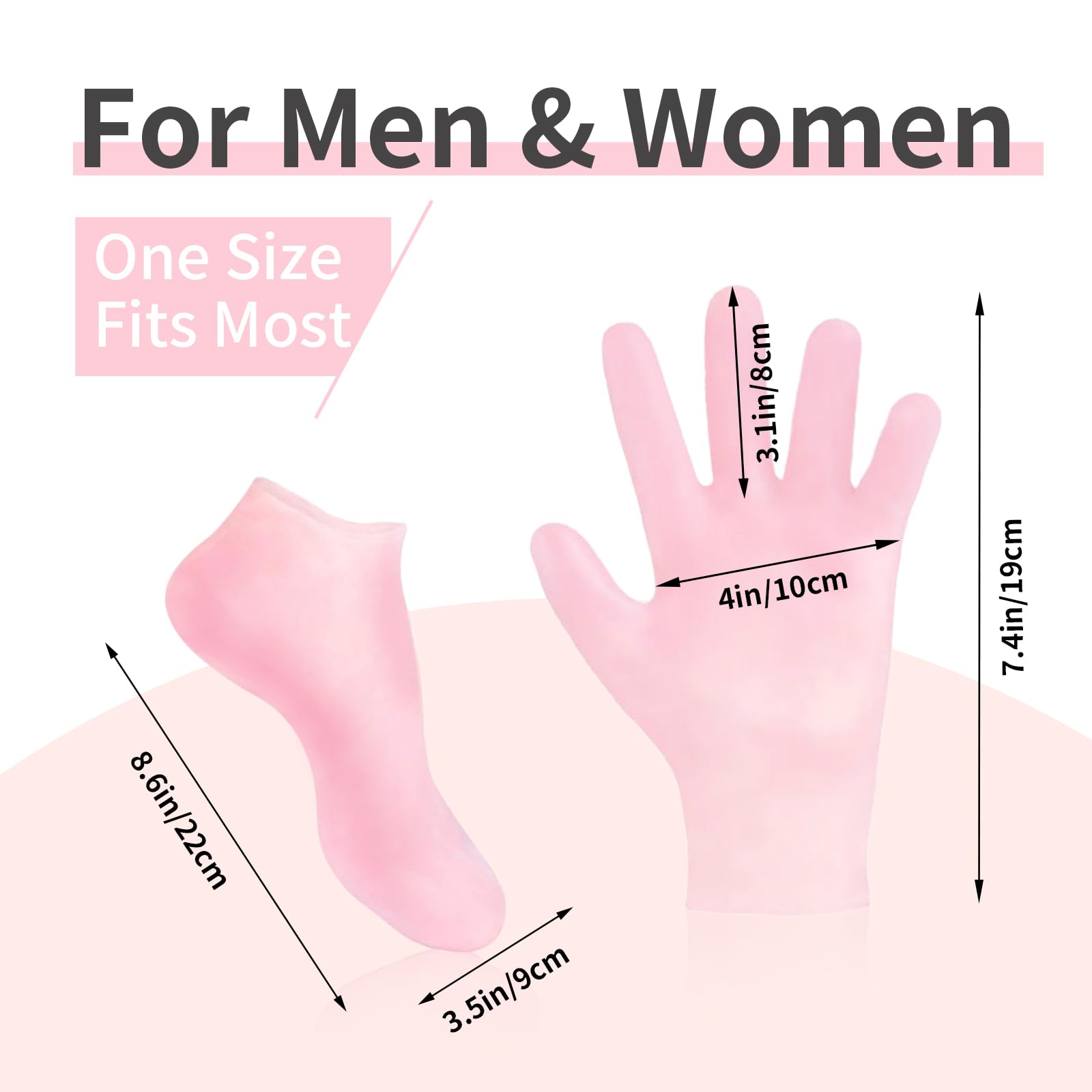 Moyretty 2 Pairs Moisturizing Glove Socks Set, Silicone Gel Spa Socks For Dry Cracked Skin,Silicone Gel Heel Socks Anti Slip,For
