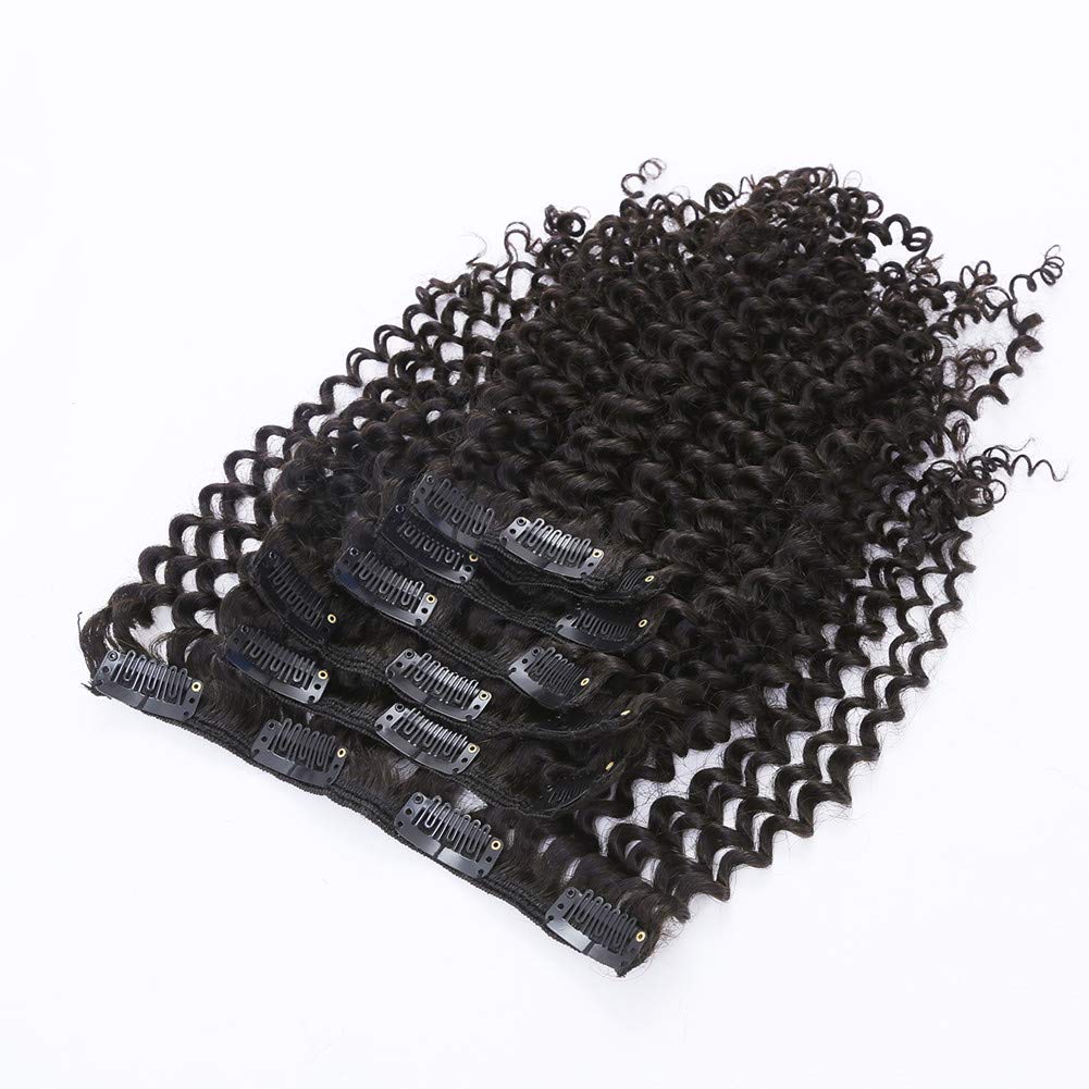 Caliee Natural Looking Real Human Hair Kinky Curly Clip Ins Extensions For African American Black Women, 18 Inch 7 Pcs/120 Gram